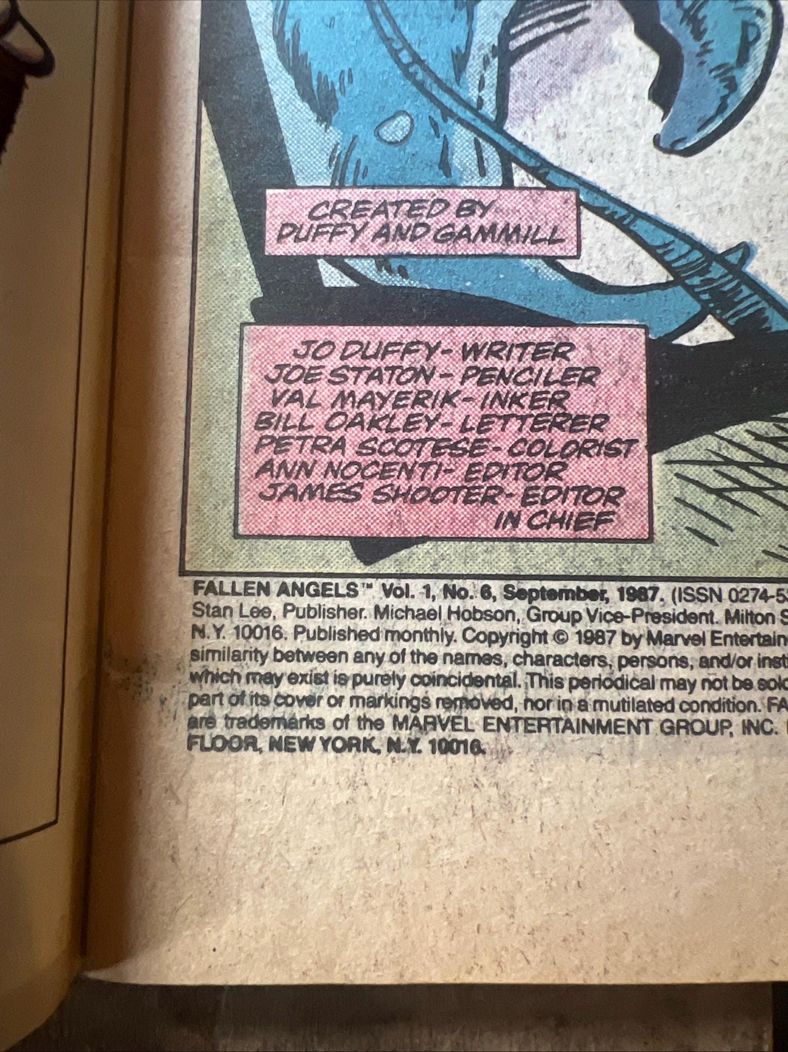 Fallen Angels #6 Newsstand Edition (1987) Marvel Comic Book