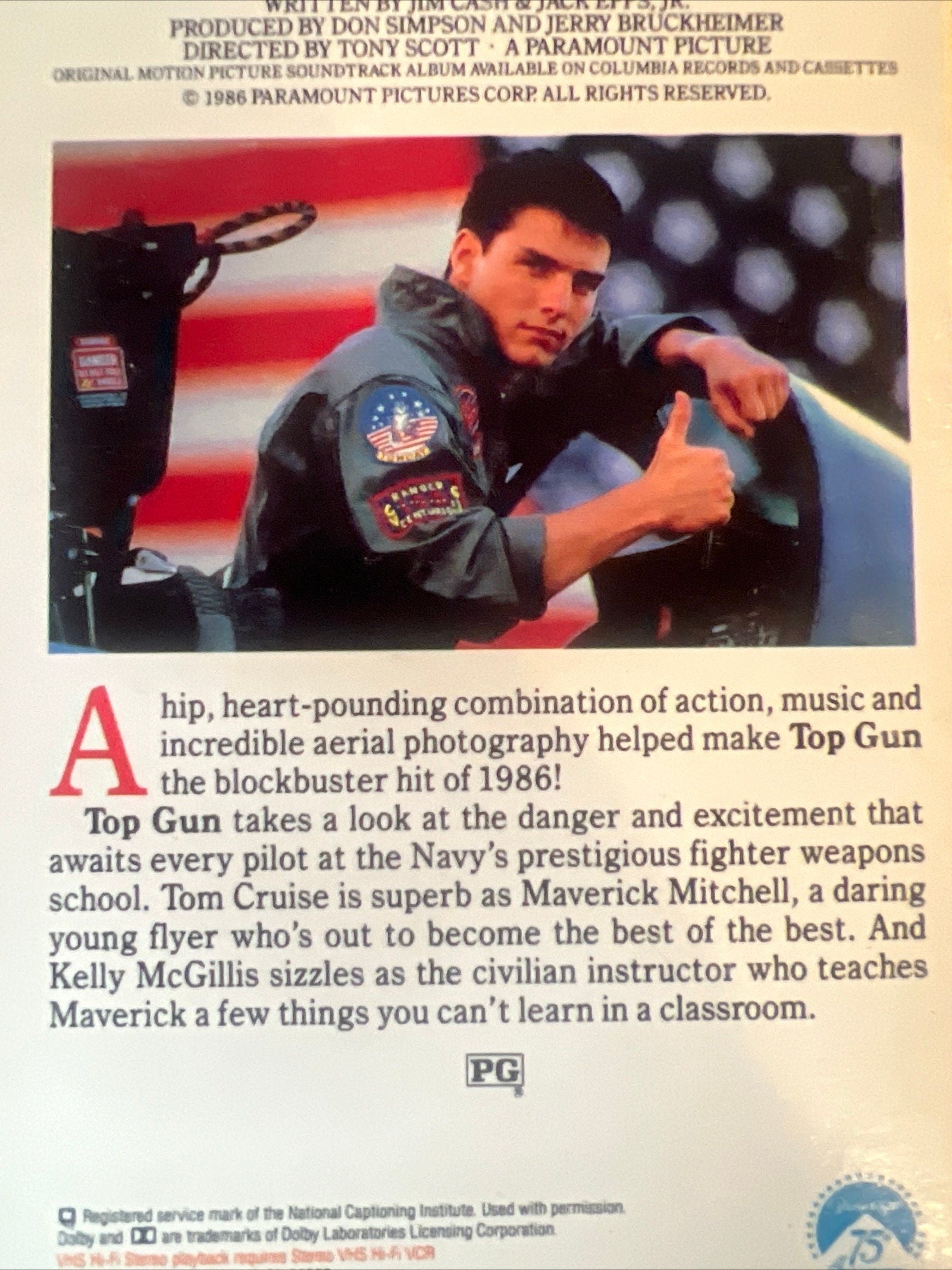 Original 1986 TOP GUN staring Tom Cruise & Kelly McGillis and Val Kilmer -  VHS Movie and  Slip Cover - Paramount Pictures Jerry Bruckheimer