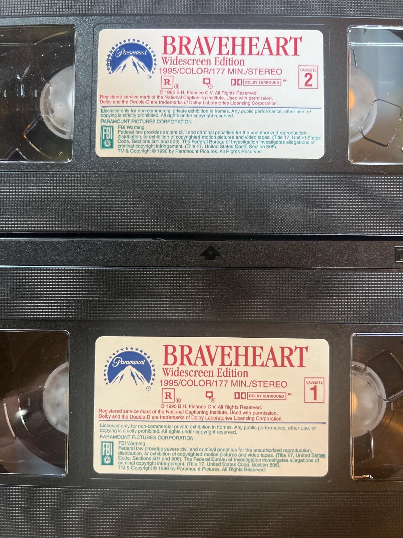 1995 BRAVEHEART staring Mel Gibson & Sophie Marceau - Paramount VHS Movie