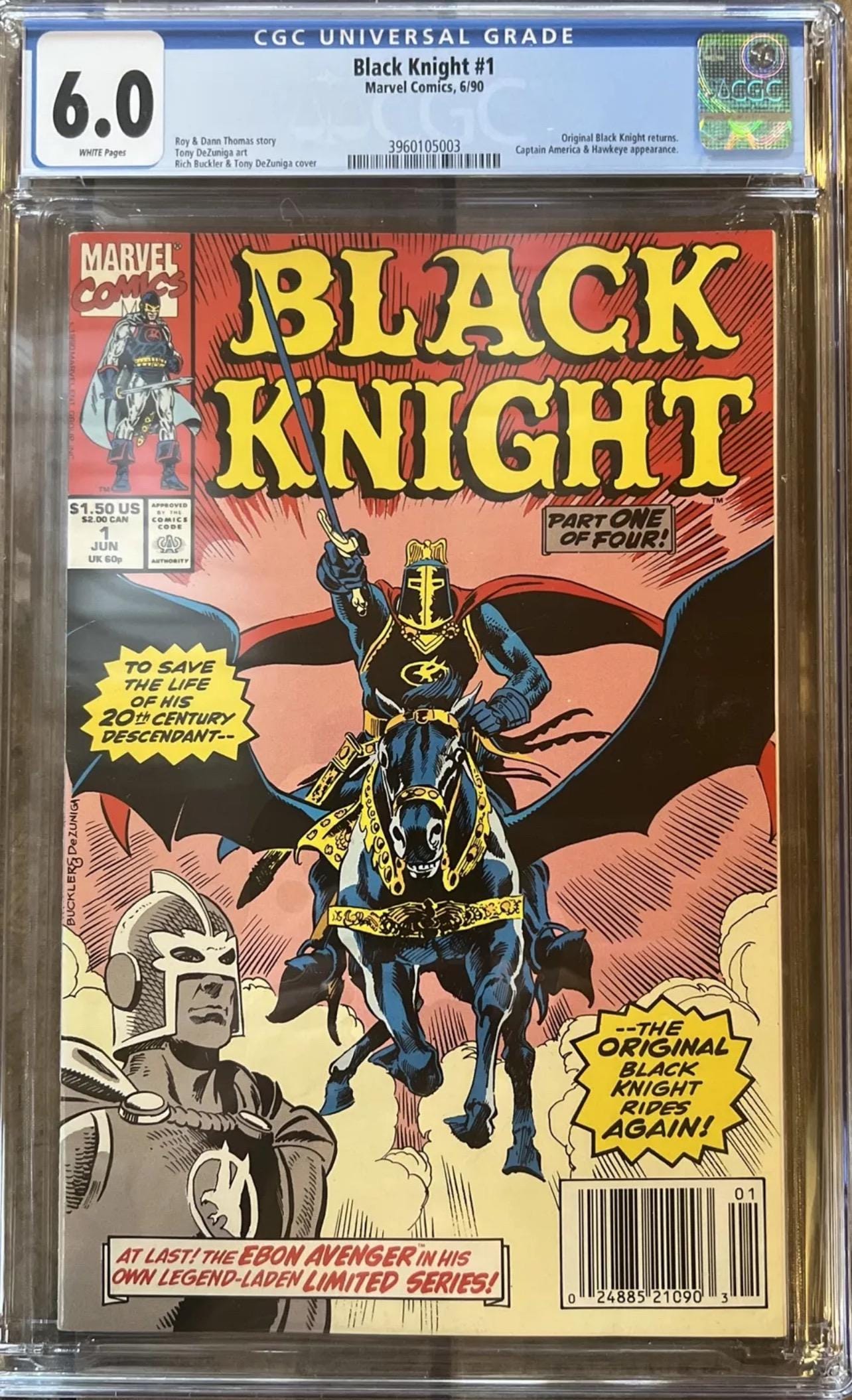 1990 BLACK KNIGHT #1 ( Dane Whitman ) Original - Marvel Comics - CGC Graded 6.0 - Original Black Knight Returns