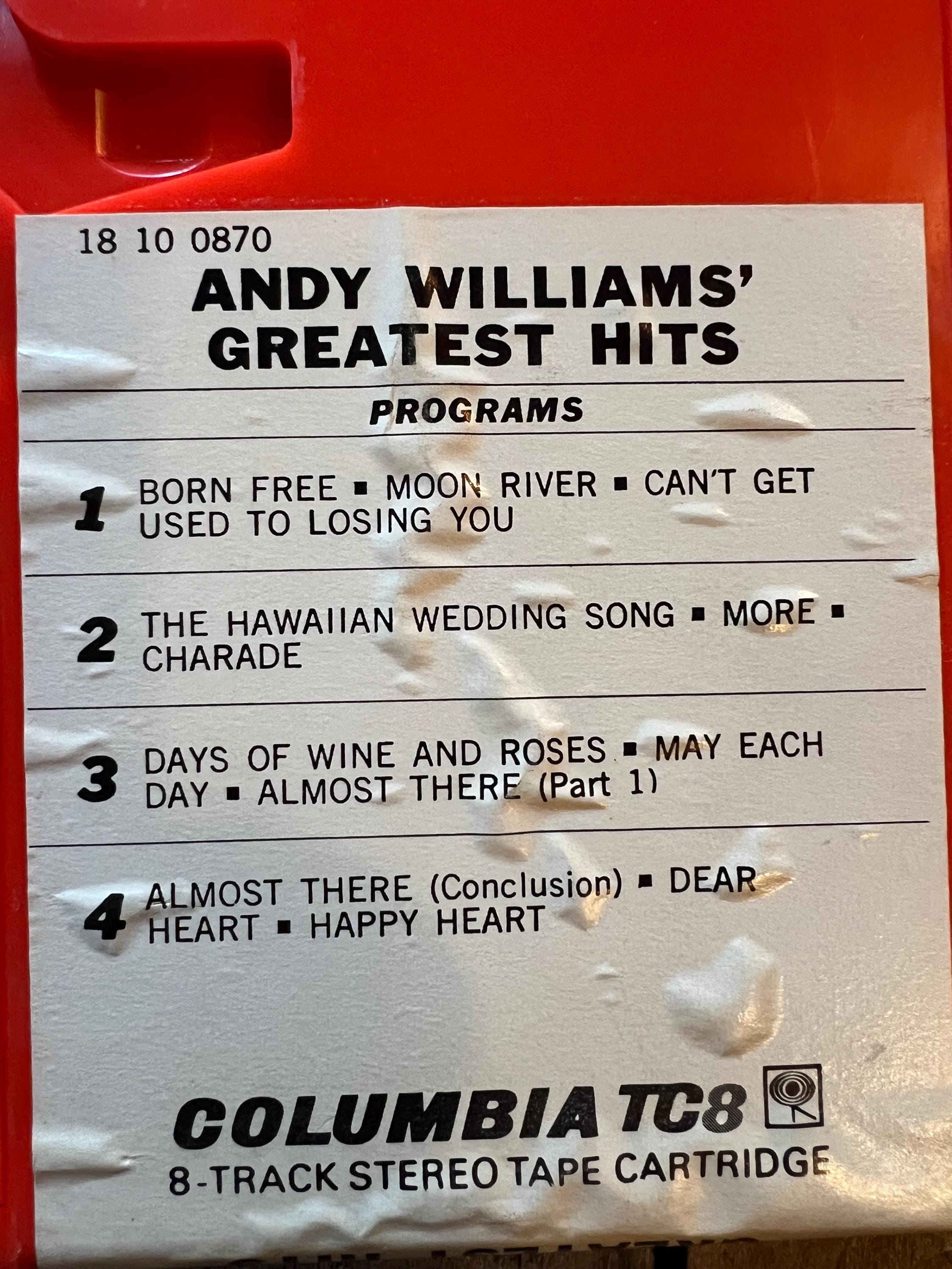 1970 Andy Williams Greatest Hits - Columbia TC8 Records 8-Track Tape
