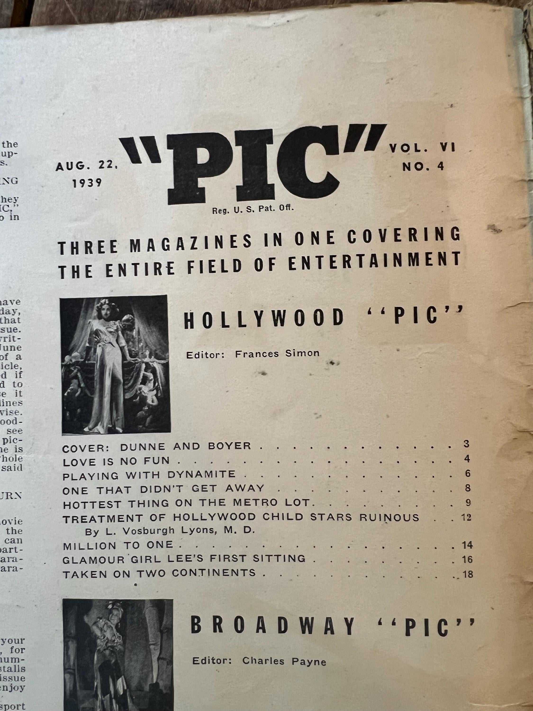 PIC Magazine (August 1939) Hollywood, Sport & Broadway Magazine - Lana Turner