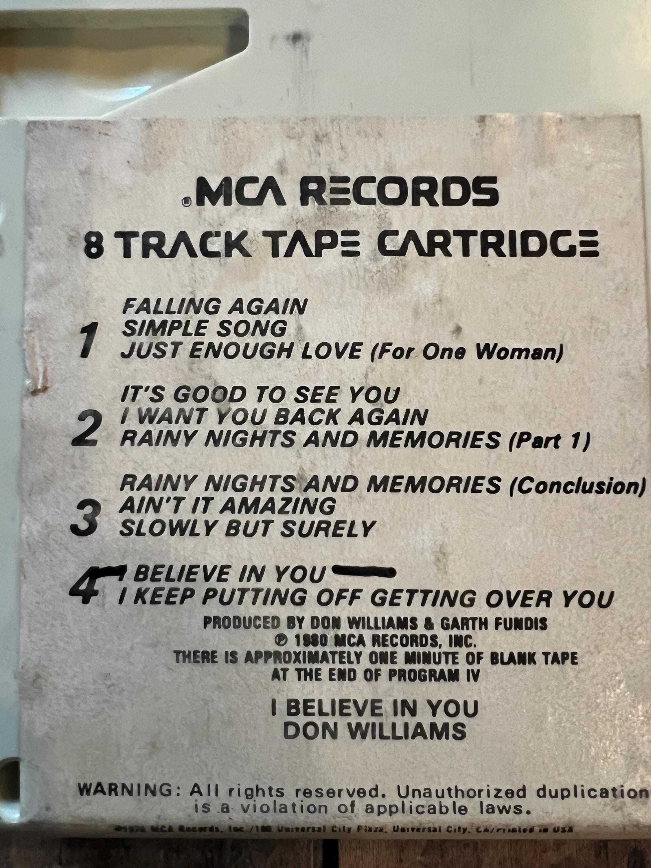 1980 Don Williams “I Believe In You” - MCA Records 8-Track