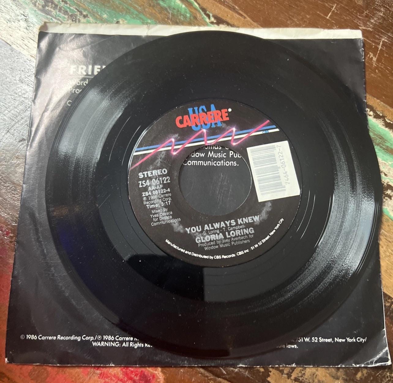 Friends and Lovers 45 Record - Gloria Loring and Carl Anderson, 1986 Retro Vinyl