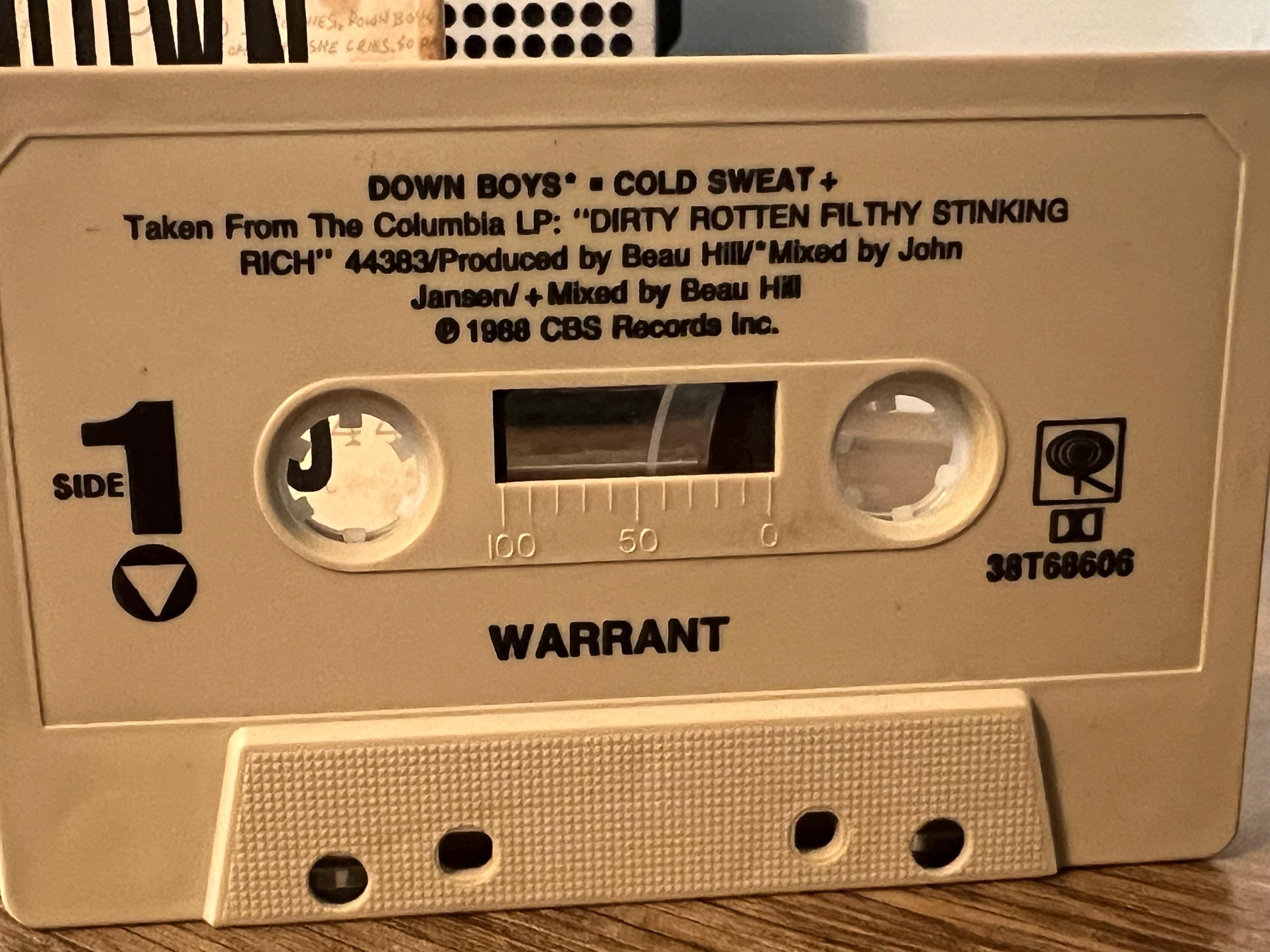 Vintage 1989 Warrant "Down Boys" Cassette Tape - Glam Heavy Metal