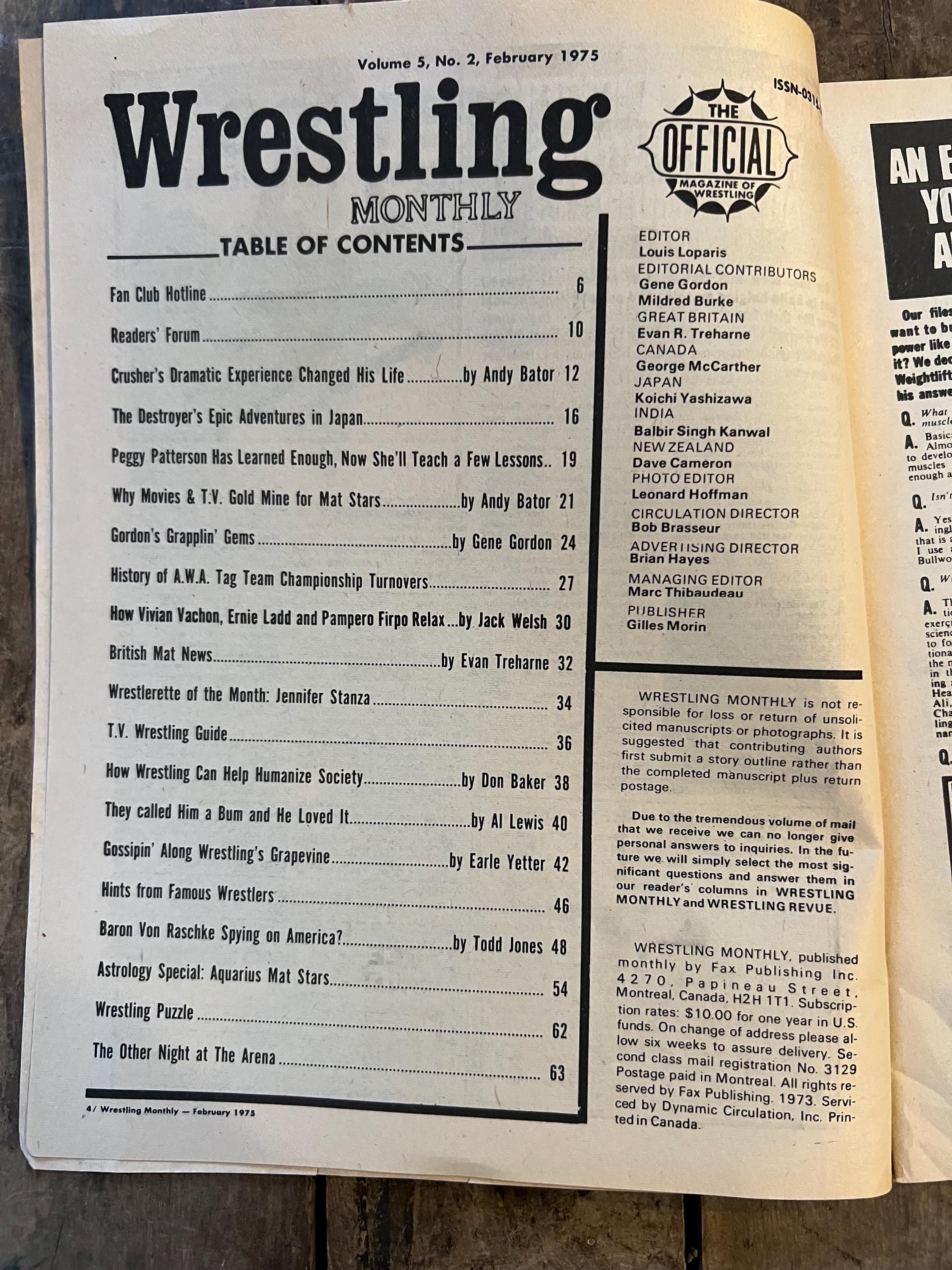 The Official Wrestling Monthly Magazine - February 1975 Issue - WWF / WWE