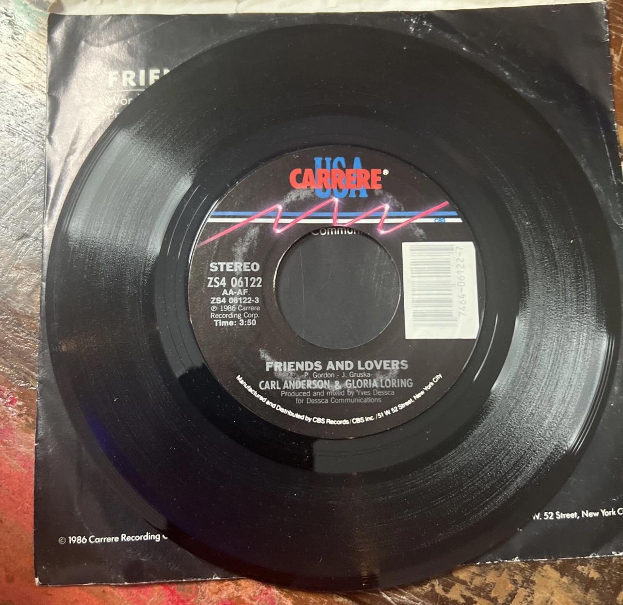 Friends and Lovers 45 Record - Gloria Loring and Carl Anderson, 1986 Retro Vinyl