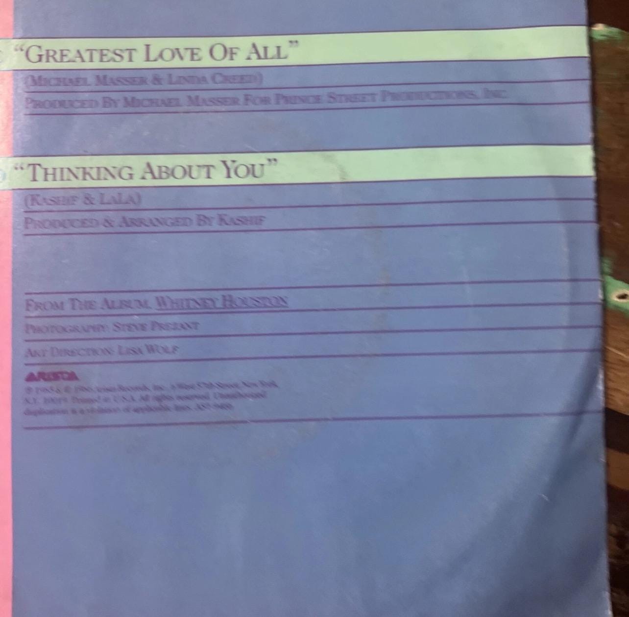 Whitney Houston - Greatest Love Of All 45 Record - 1985 Arista Vinyl