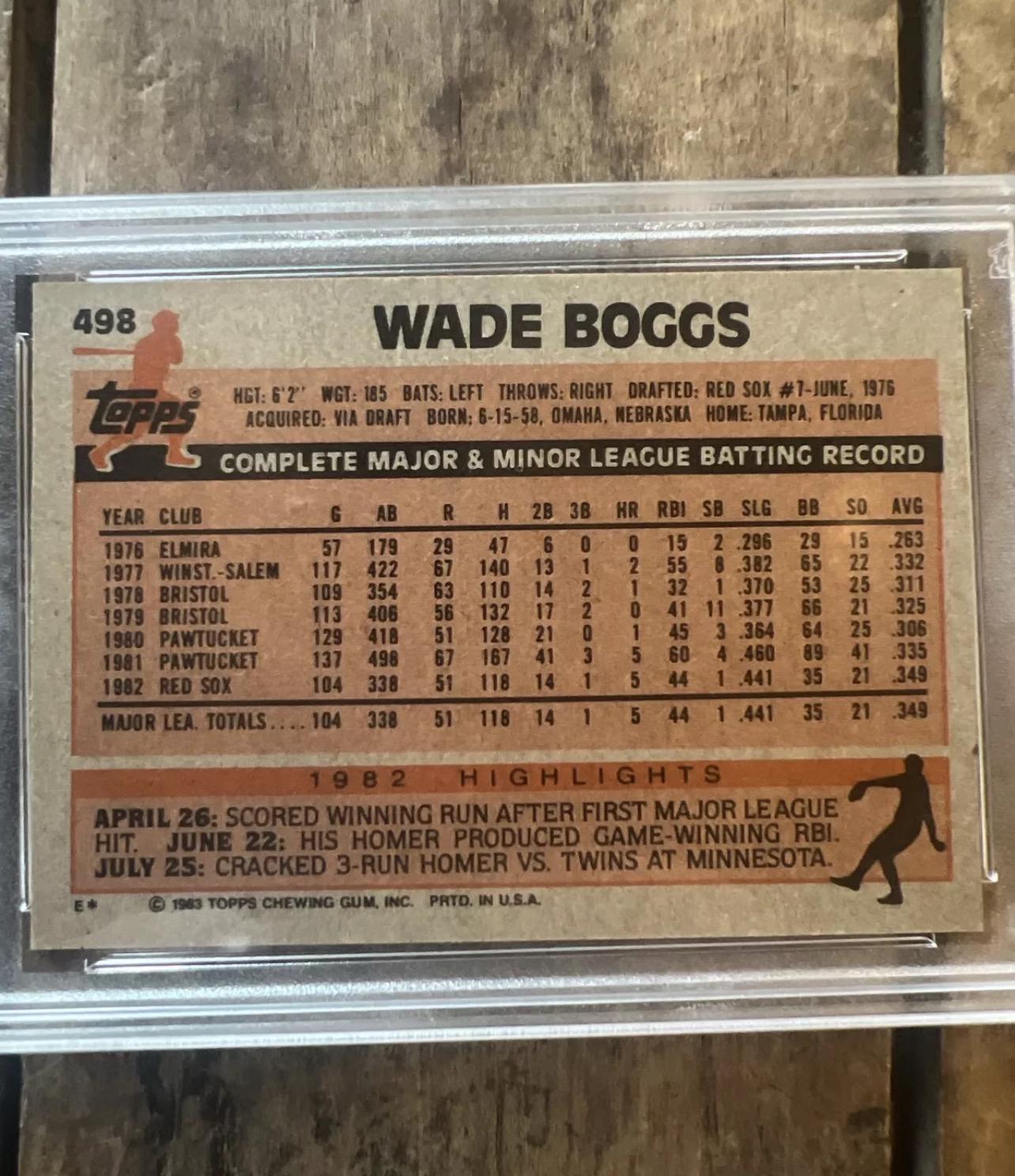 1983 Topps Wade Boggs Rookie Card - PSA 6 - Boston Red Sox