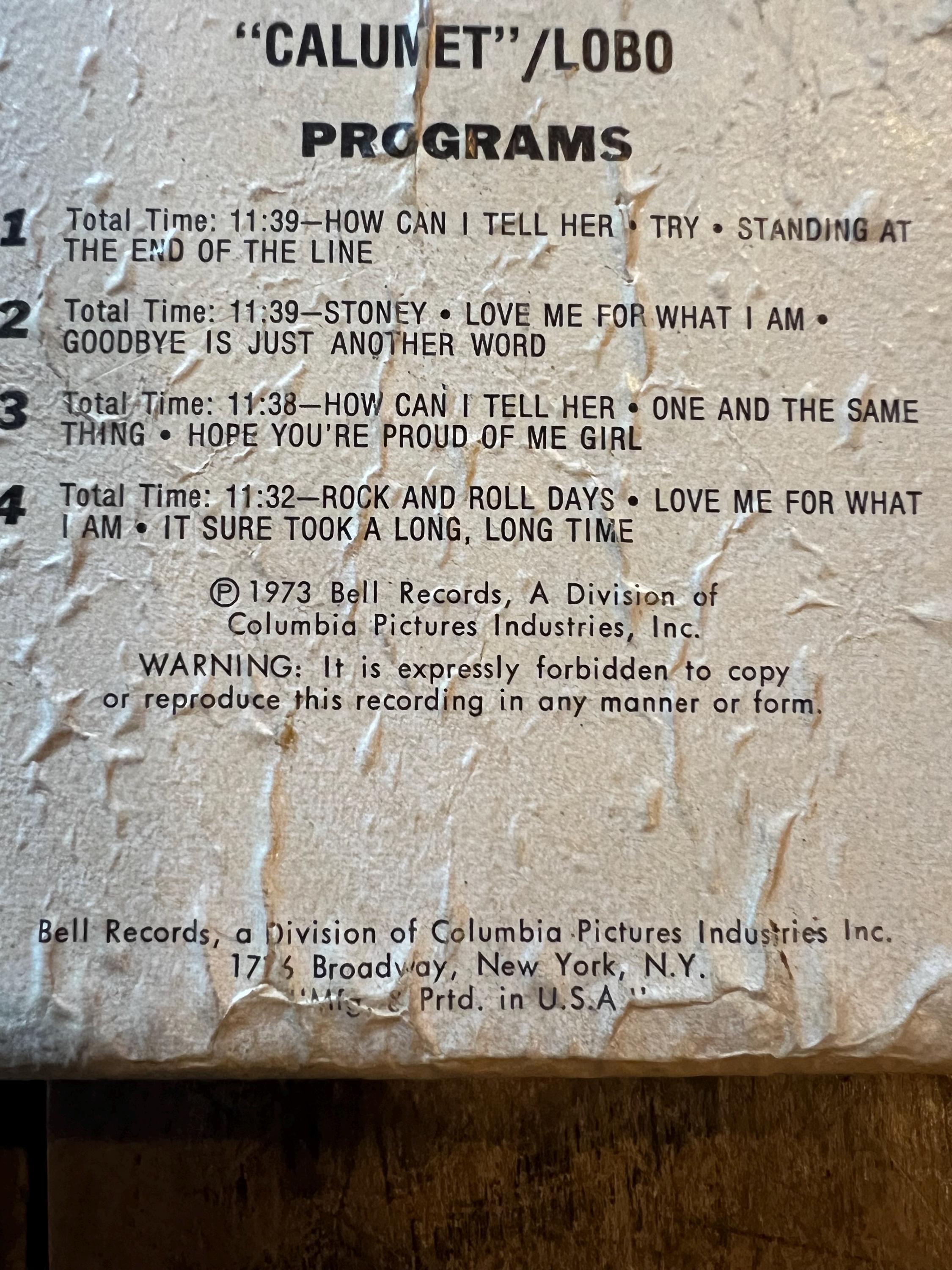 1973 Lobo Calumet - Big Tree Records 8-Track Tape