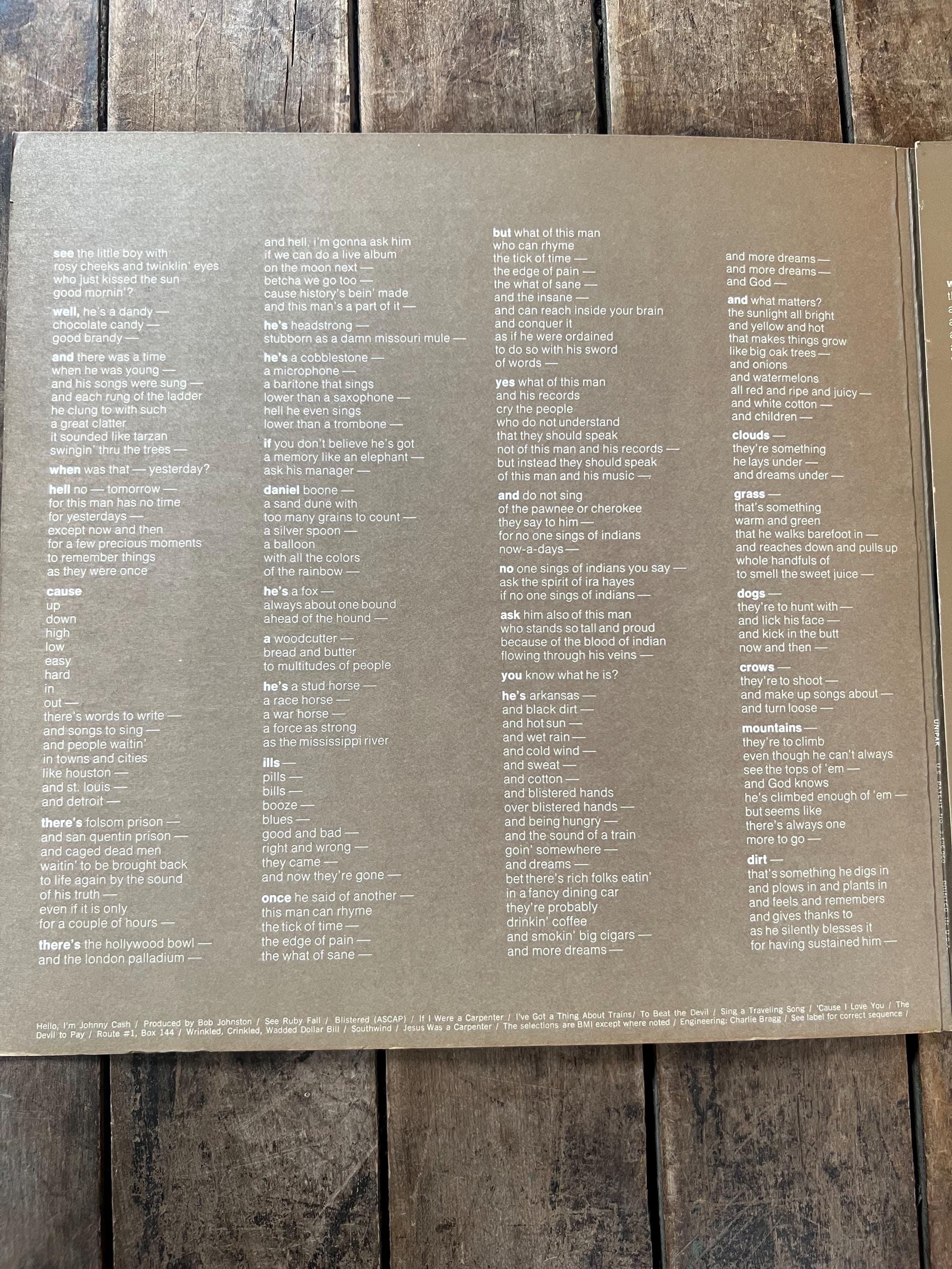 Johnny Cash “Hello, I’m Johnny Cash” - Retro Vinyl  - 1970 Original LP Record - Columbia Records - Country