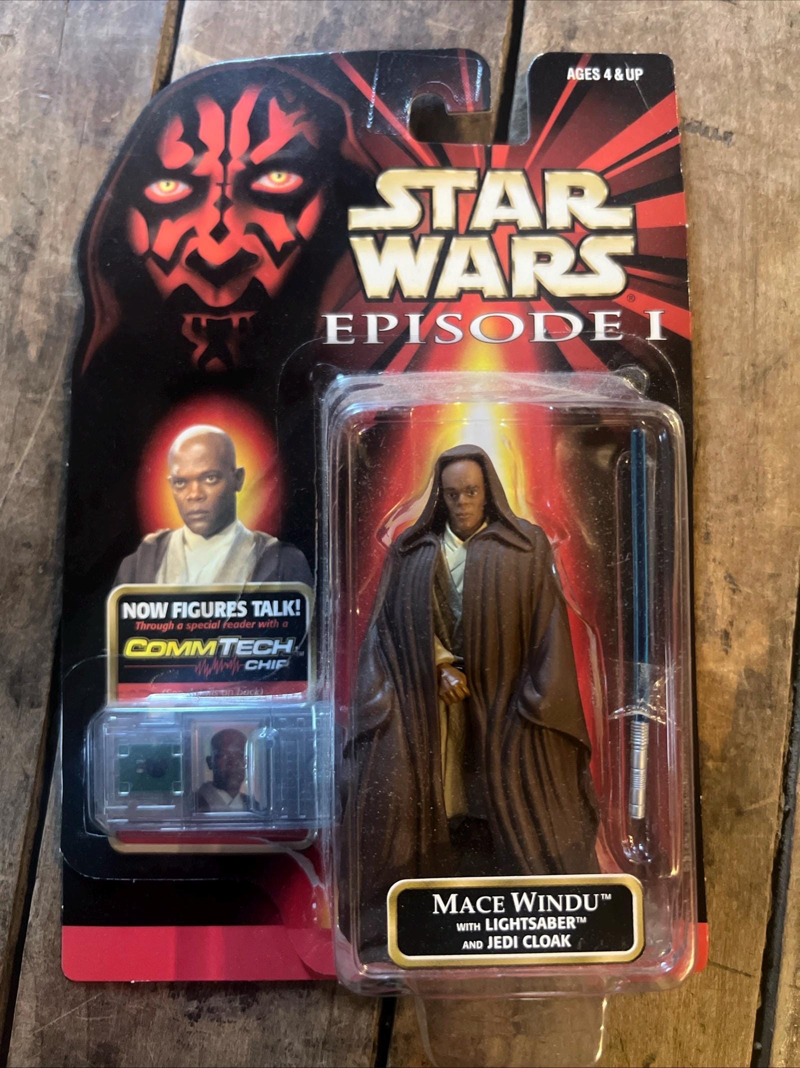 1998 Star Wars Episode 1 Mace Windu Action Figure - Commtech Chip MOC