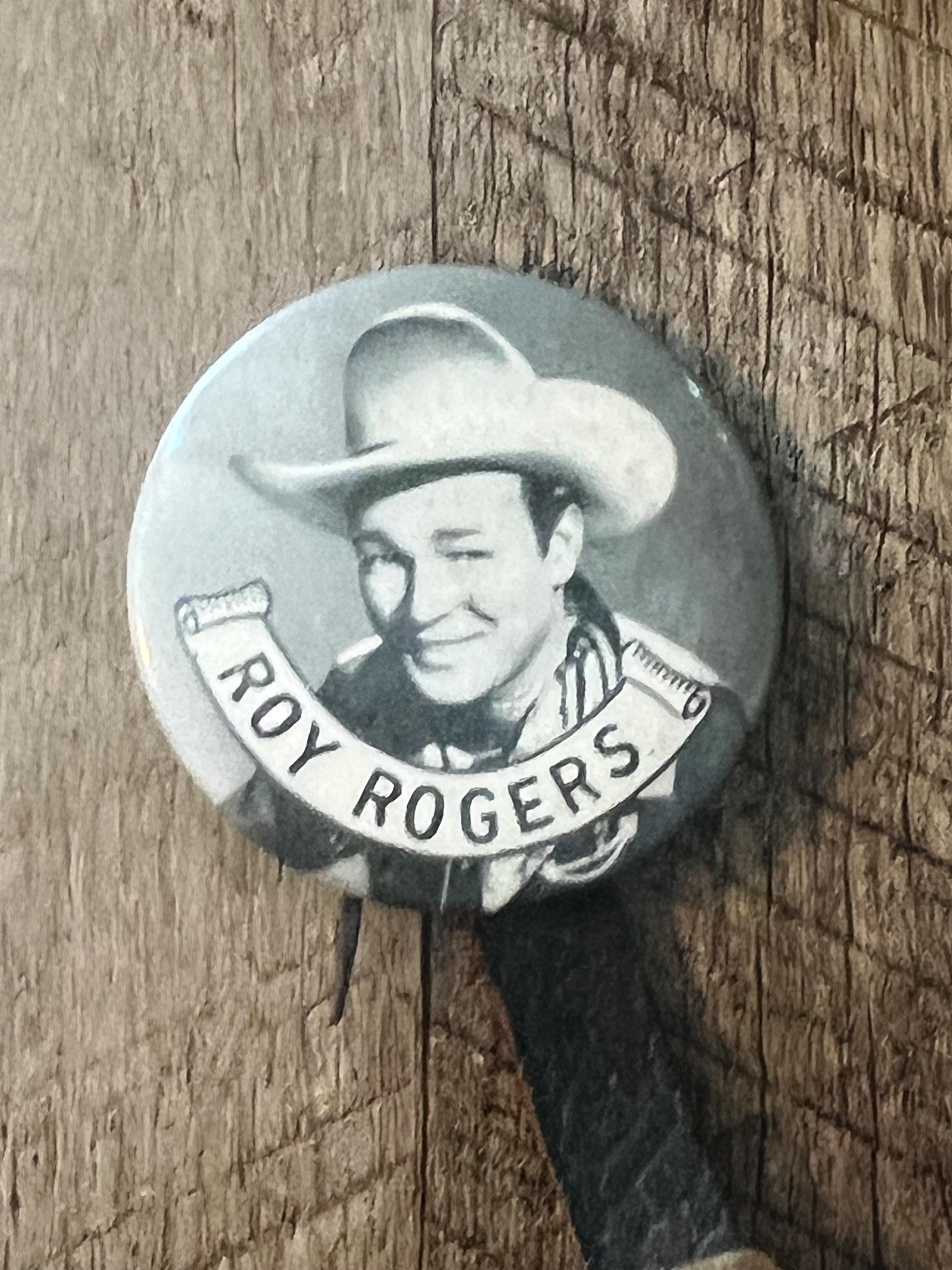 Vintage 1940s Roy Rogers Pinback Button & Leather Watch Fob - Cowboy Collectible