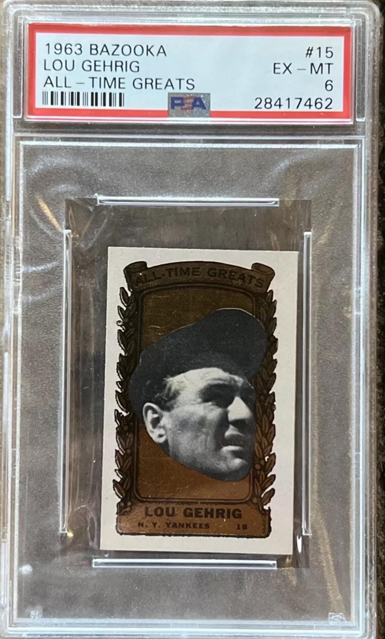 1963 Bazooka Lou Gehrig Baseball Card - All-Time Greats, PSA 6