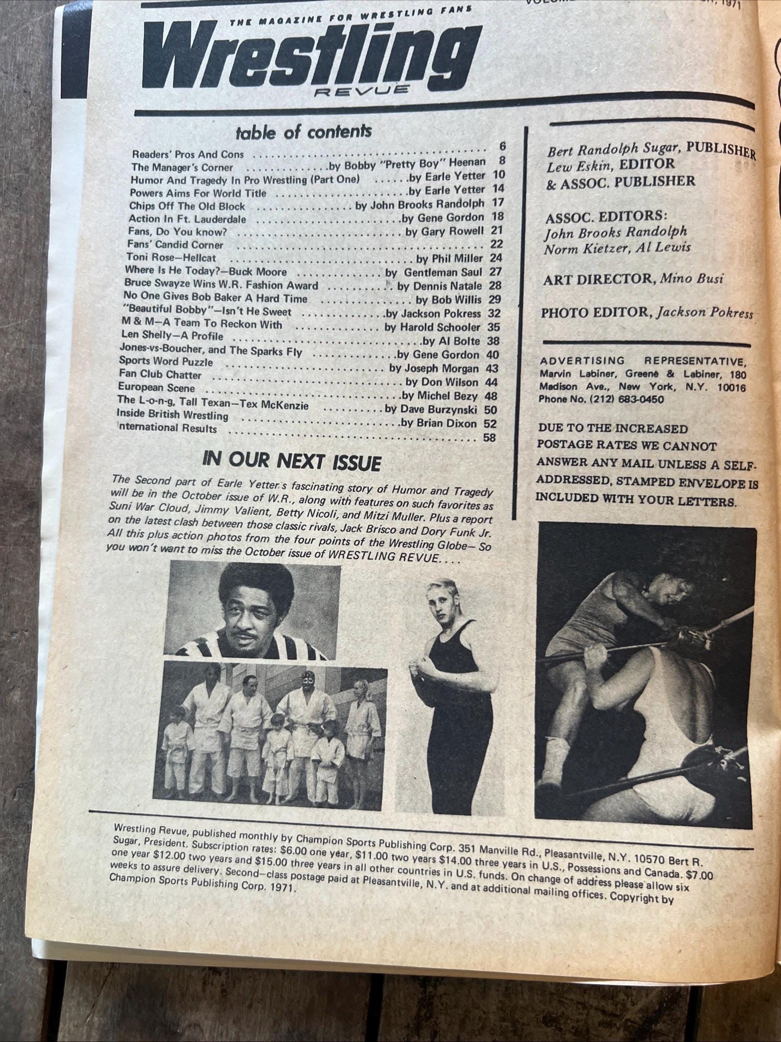 Wrestling Revue Magazine - September 1971 Issue - WWF / WWE - M&M Super Tag Team