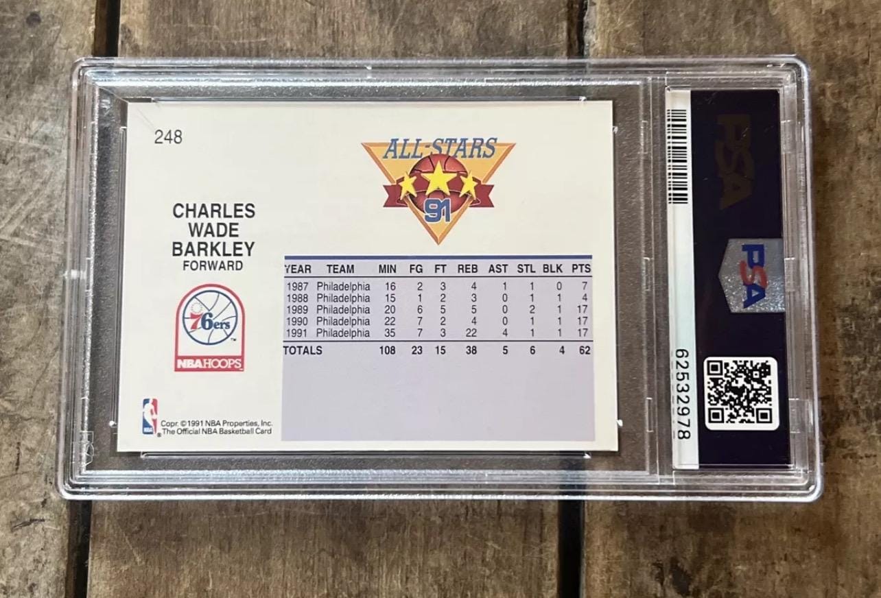 Vintage 1991 NBA Hoops Charles Barkley All-Star Card - PSA 8
