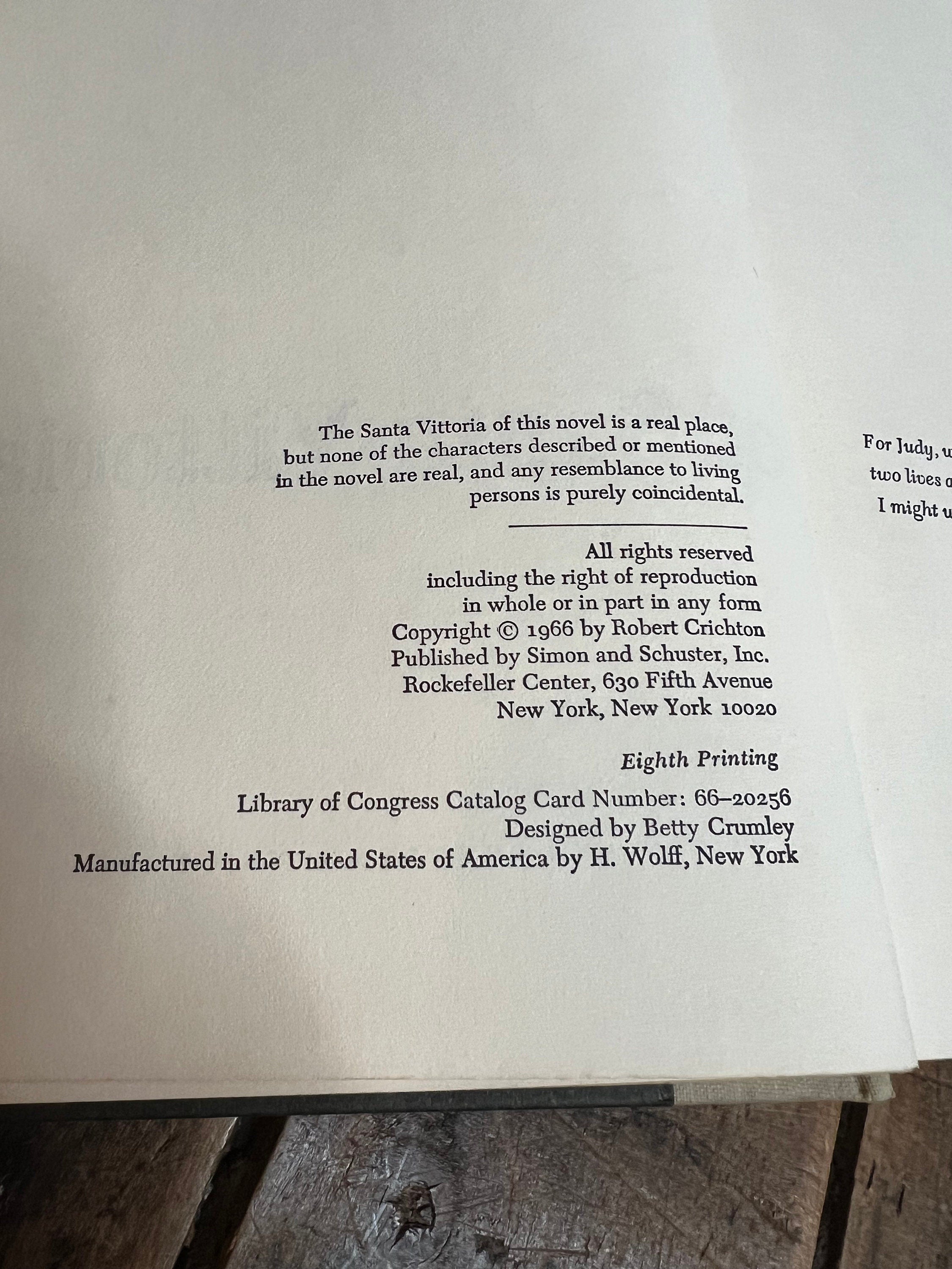 The Secret of Santa Vittoria Hardcover Book - 1966 8th Printing