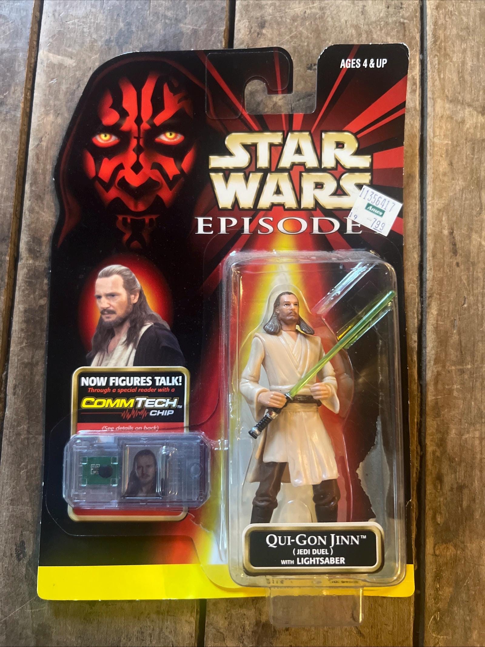 1998 Star Wars Episode 1 Qui-Gon Jinn Action Figure - Commtech Chip - MOC