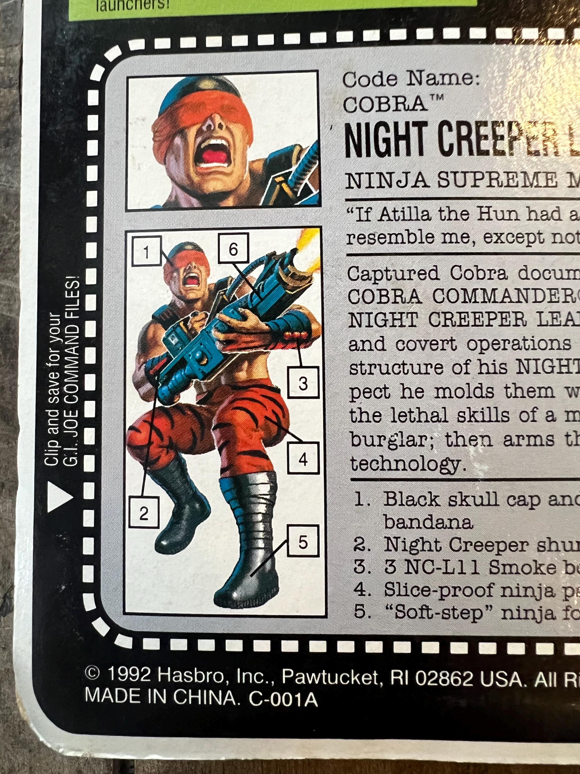 1992 Hasbro GI JOE ARAH - Battle Corps - Cobra Night Creeper Leader - Action Figure - Sealed on Original Card