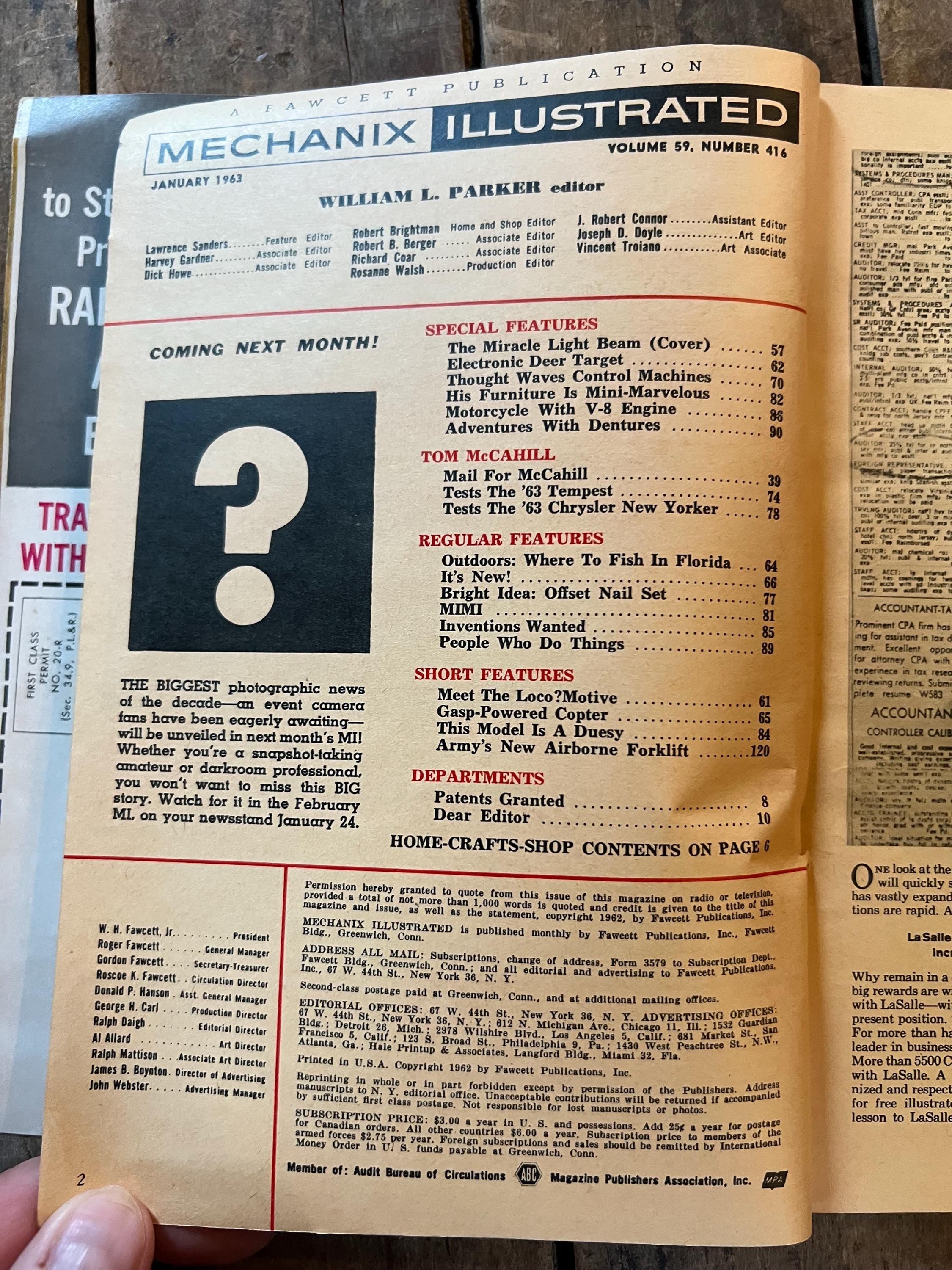 Vintage 1963 Mechanix Illustrated - January Issue - Still 25 Cents