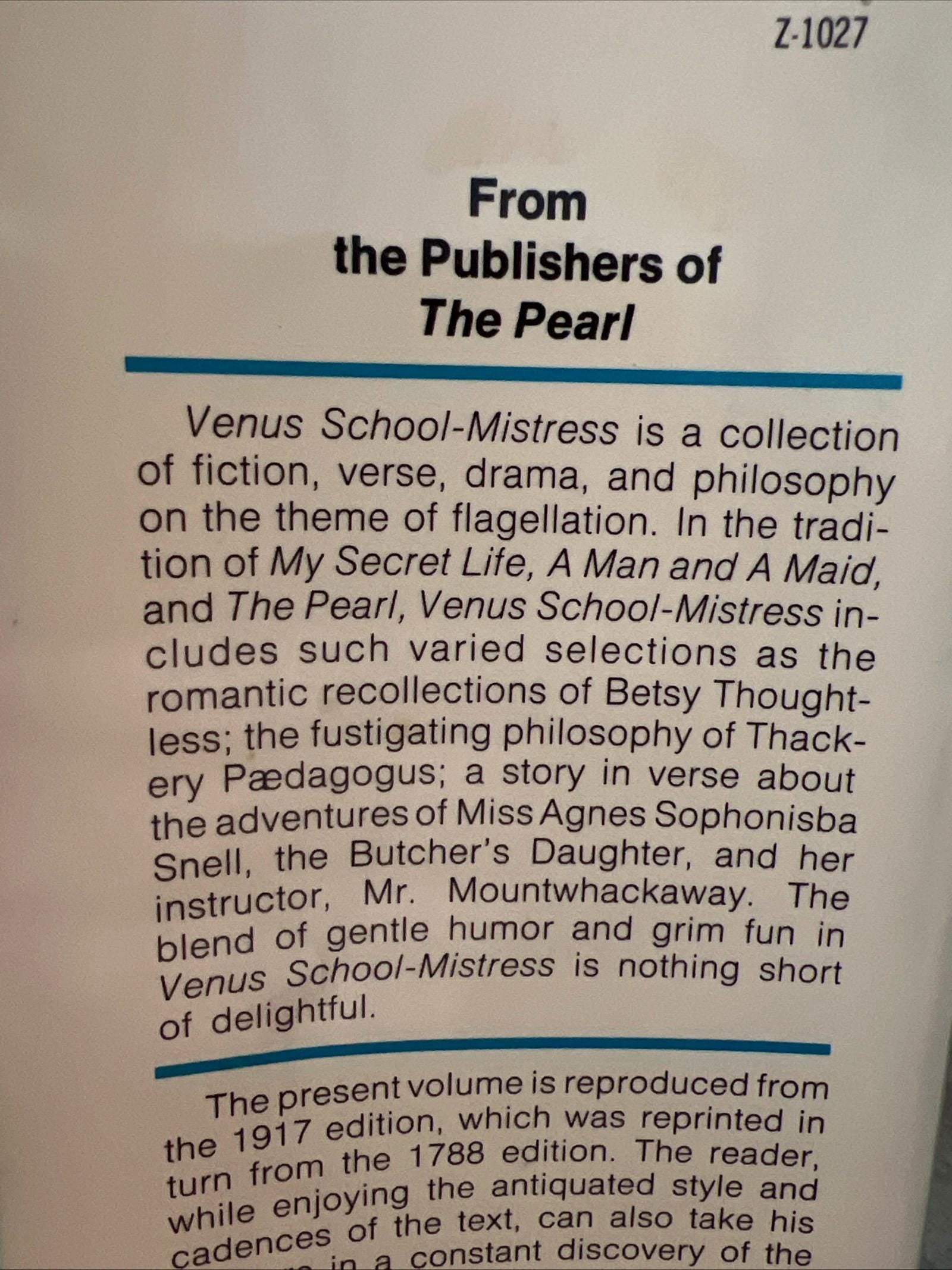 Venus School Mistress ( 1968 Grove Press Inc. Paperback ) Vintage Novel