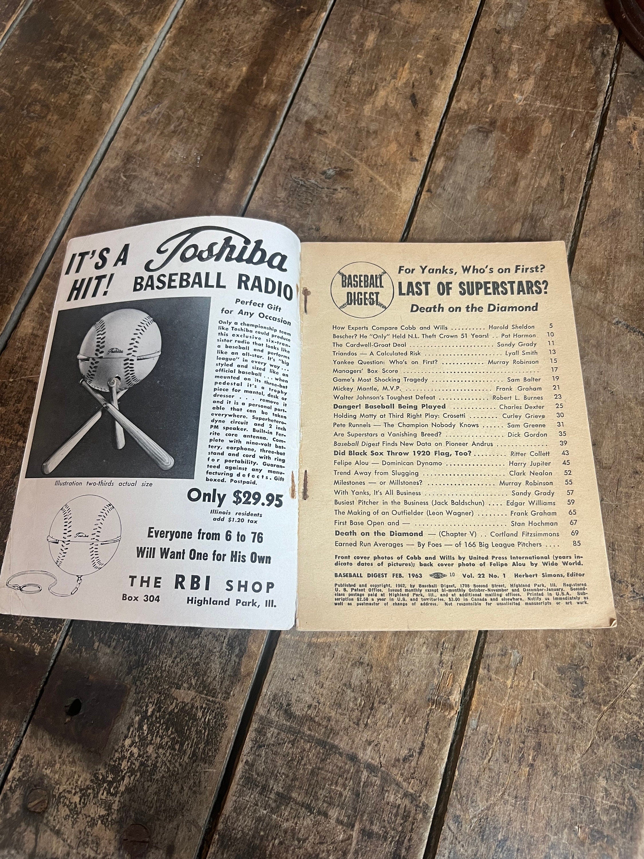 Vintage 1963 Baseball Digest: Ty Cobb & Maury Wills Cover, MLB Collectible