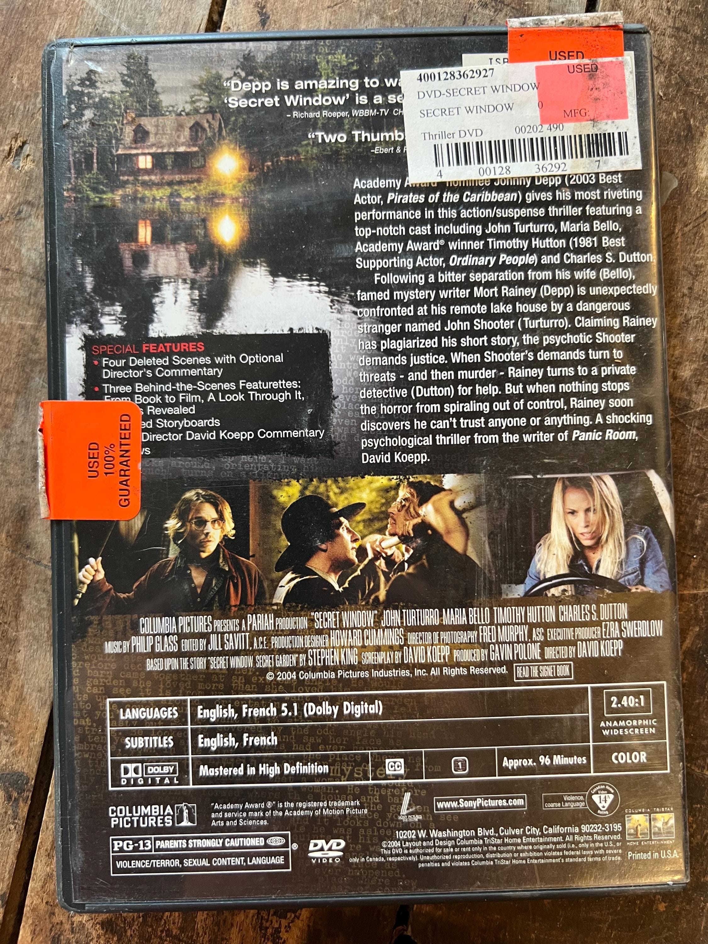Secret Window ( DVD 2004 )  Stephen King Film - Mystery Horror - Starring Johnny Depp