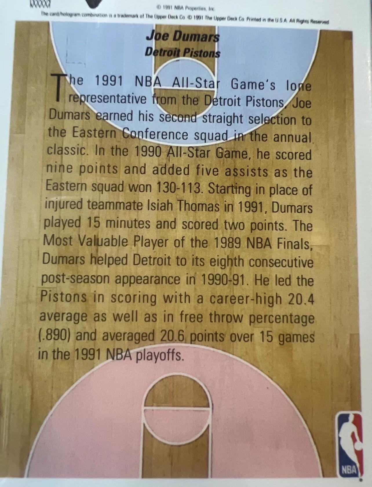 1991 Joe Dumars Upper Deck All-Star Card - PSA 8