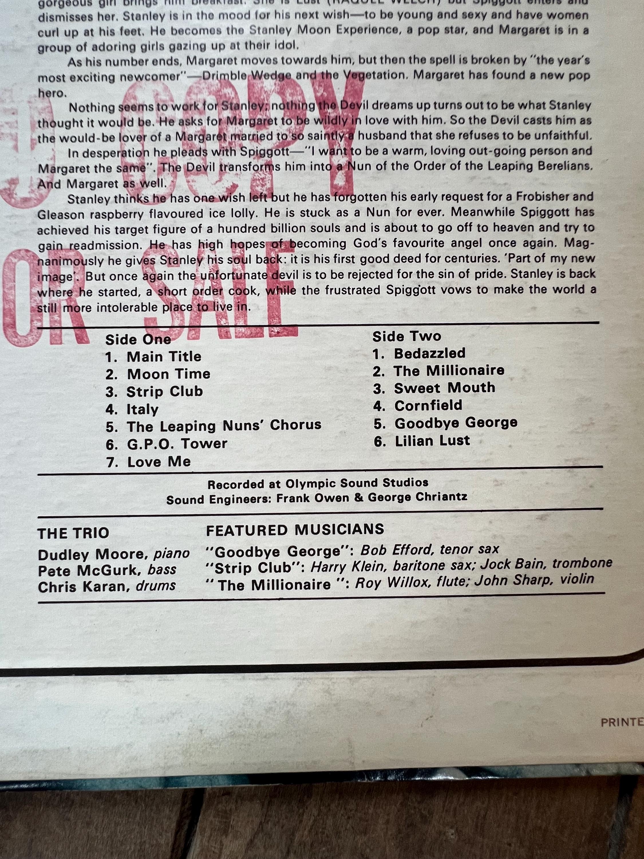 Bedazzled LP: Dudley Moore & Raquel Welch, 1968 London Records Promo