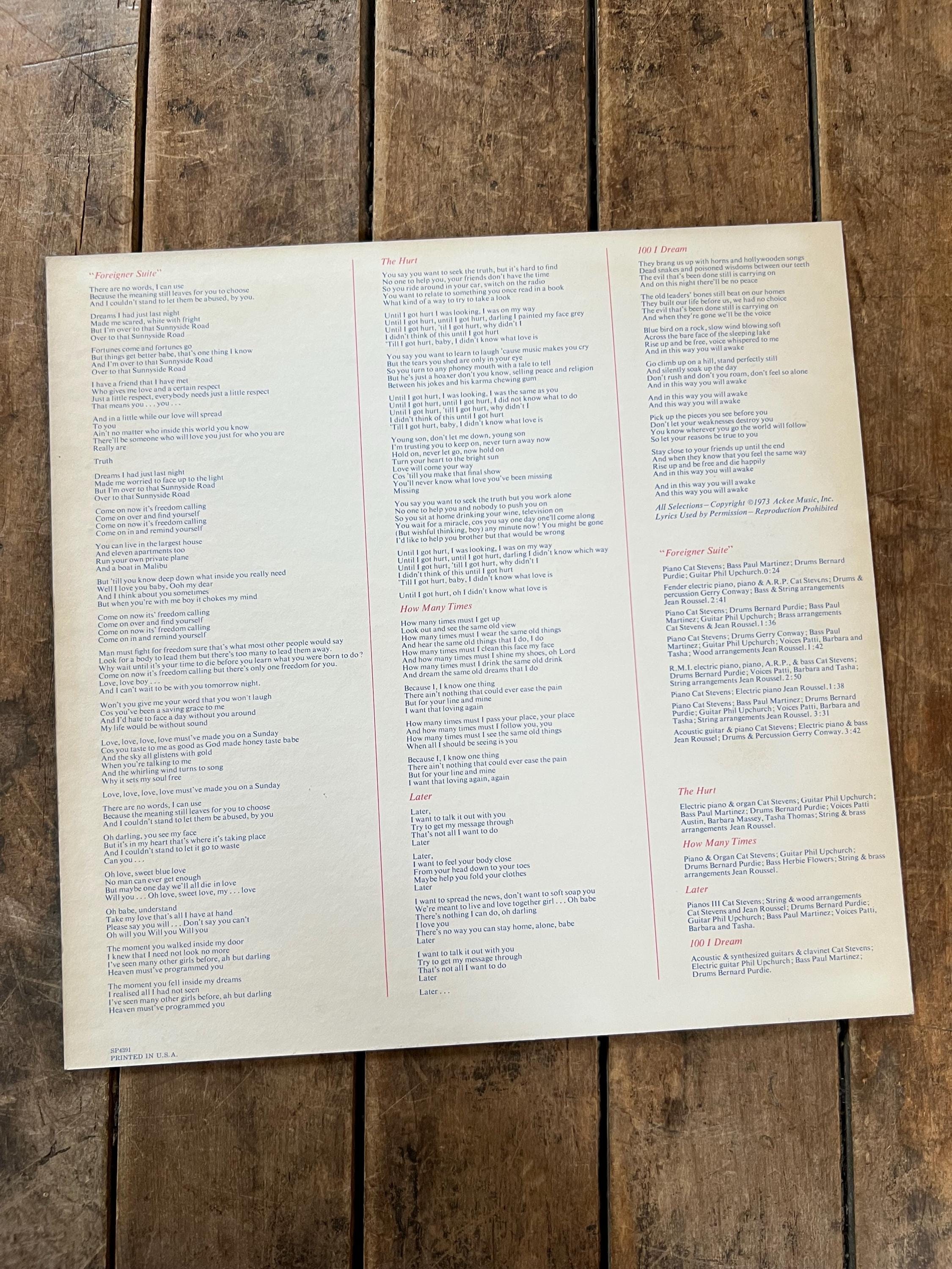 Cat Stevens "Foreigner" LP - 1973 A&M Records Vinyl - Folk Pop Rock