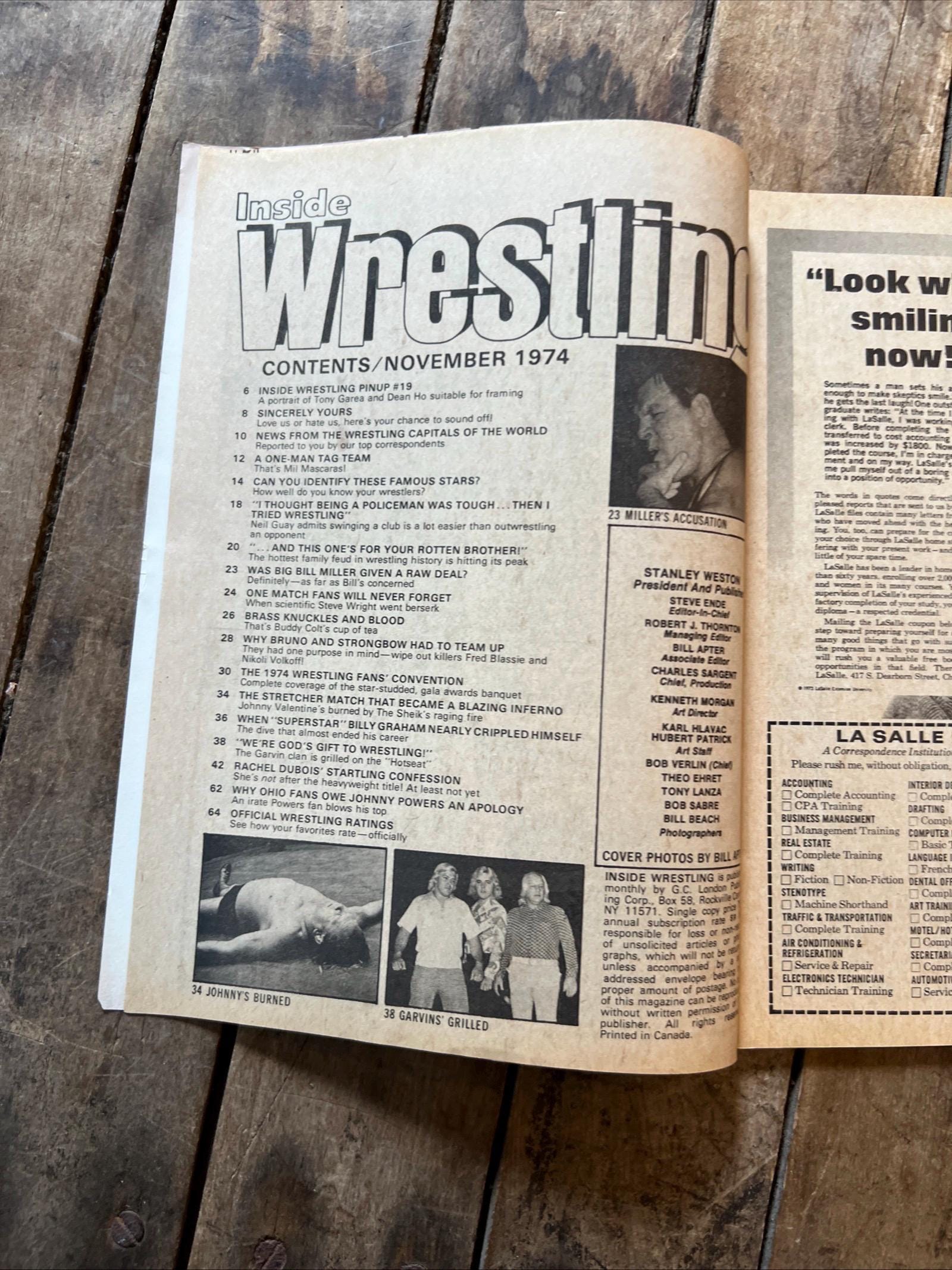 Vintage Inside Wrestling Magazine - November 1974 WWF/WWE