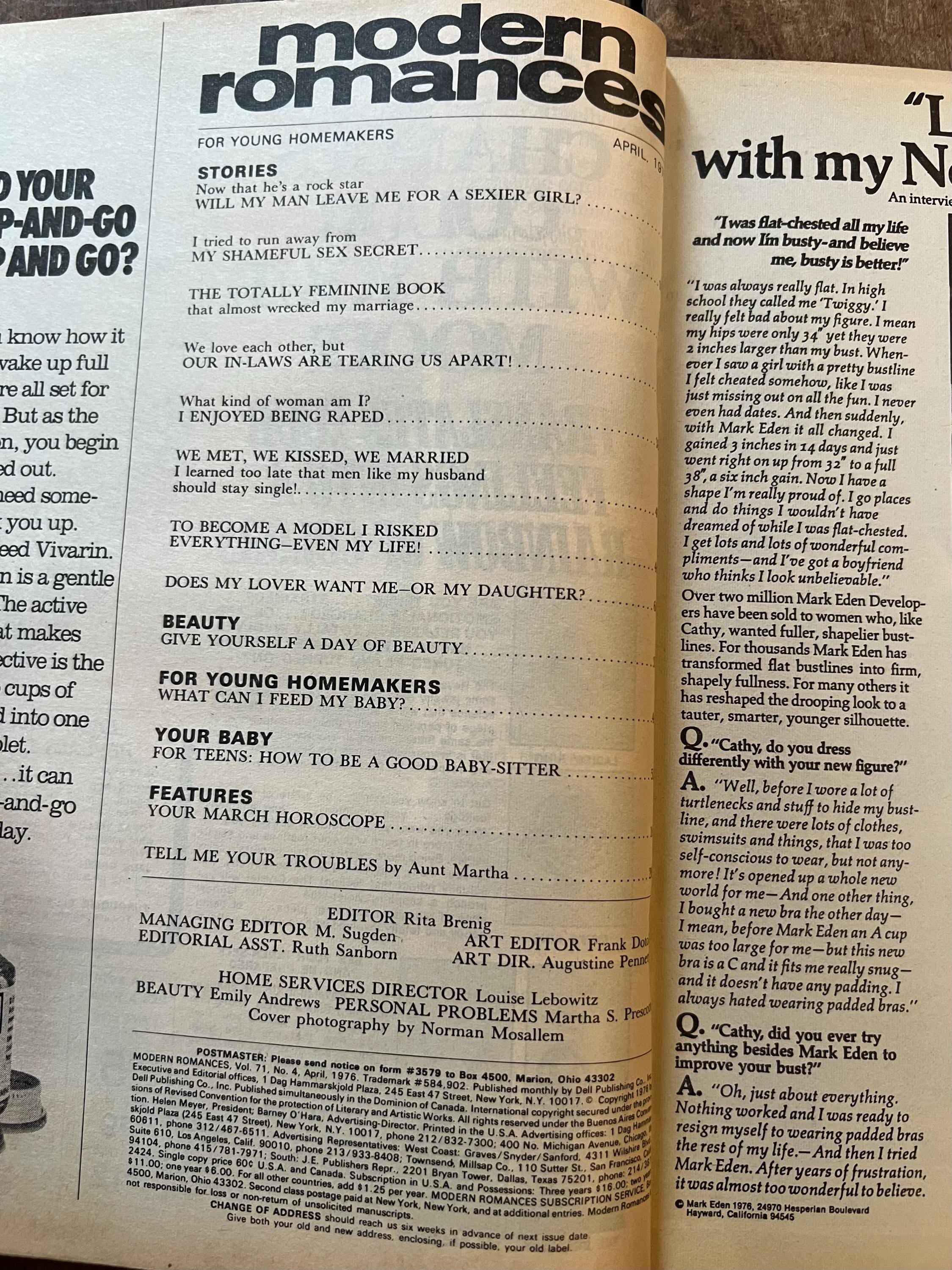 Dell Modern Romances Magazine (April 1976)  Magazine For The Young Homemaker