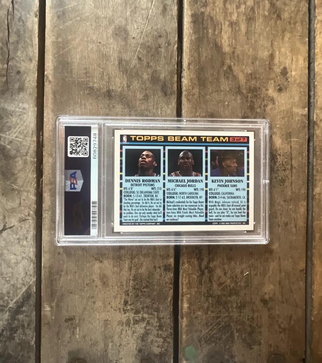 1992 Topps Beam Team Basketball Card: Jordan, Rodman, Johnson - PSA 7