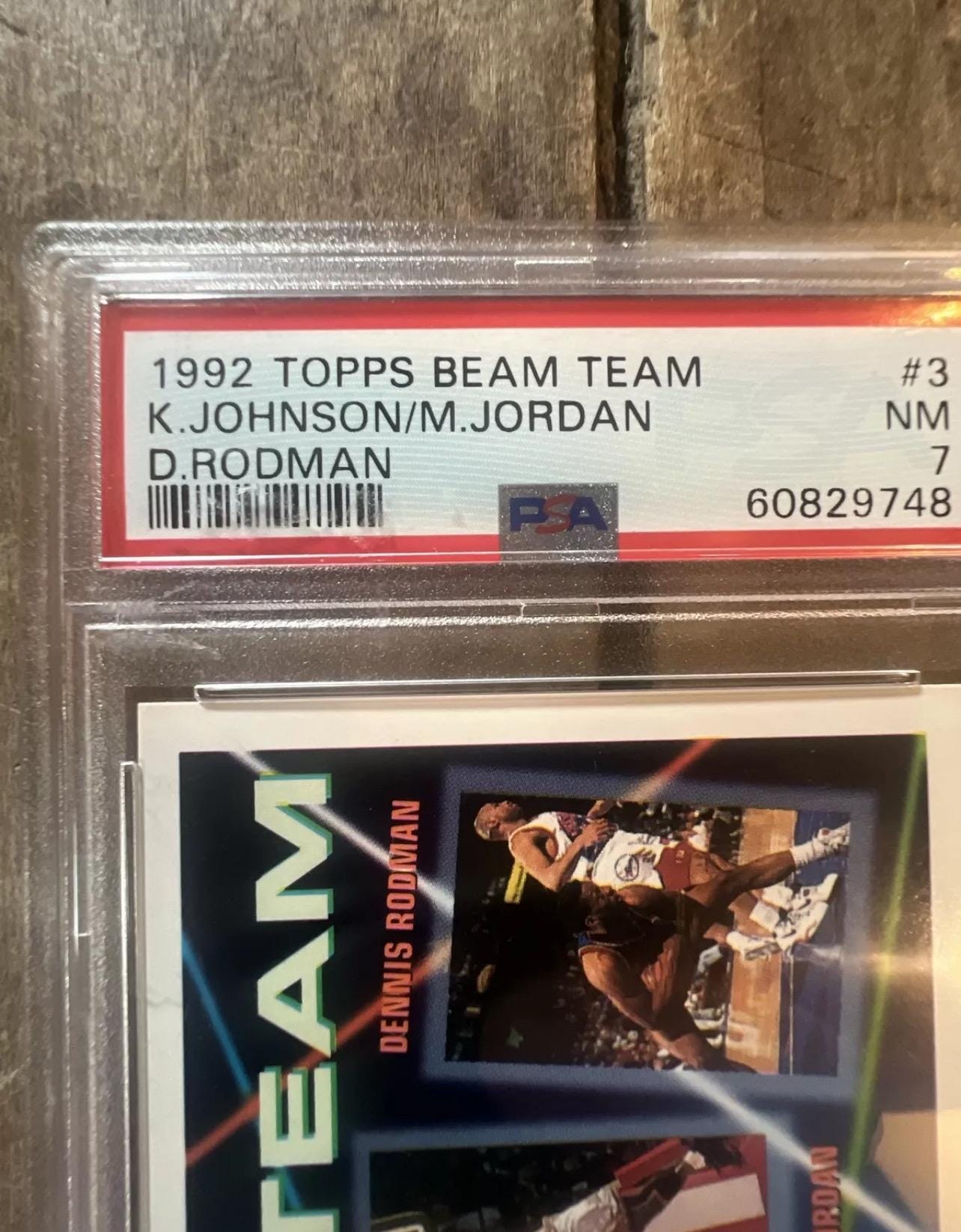 1992 Topps Beam Team Basketball Card: Jordan, Rodman, Johnson - PSA 7