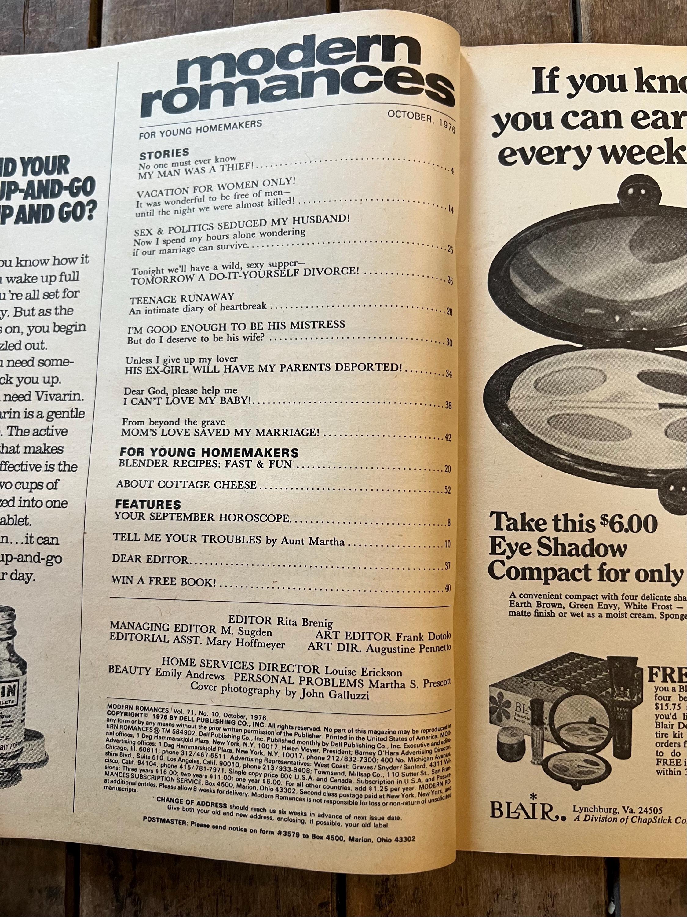 Dell Modern Romances Magazine (October 1976)  Magazine For The Young Homemaker