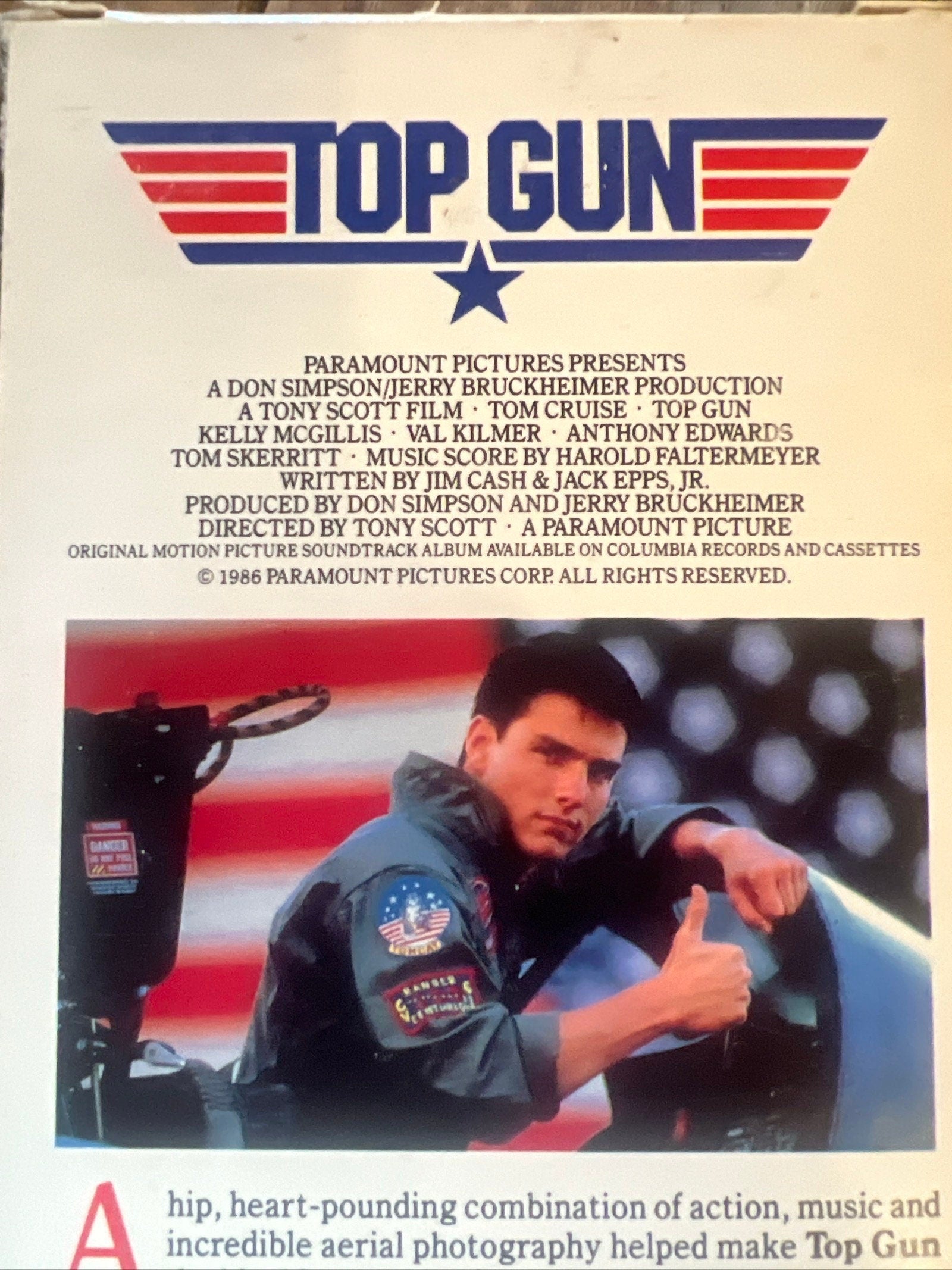 Original 1986 TOP GUN staring Tom Cruise & Kelly McGillis and Val Kilmer -  VHS Movie and  Slip Cover - Paramount Pictures Jerry Bruckheimer