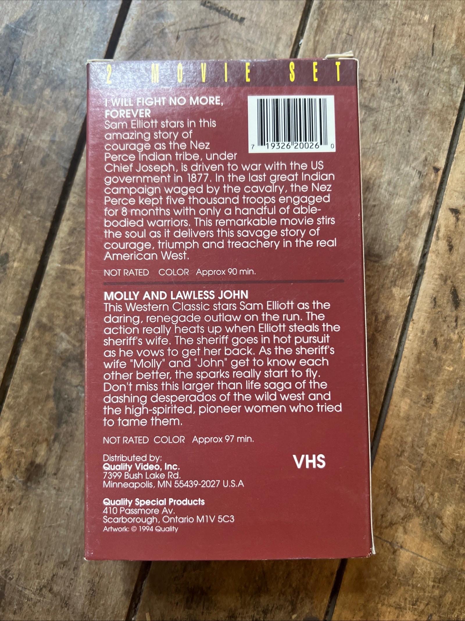 Sam Elliot VHS Box Set: Molly and Lawless John, I Will Fight No More