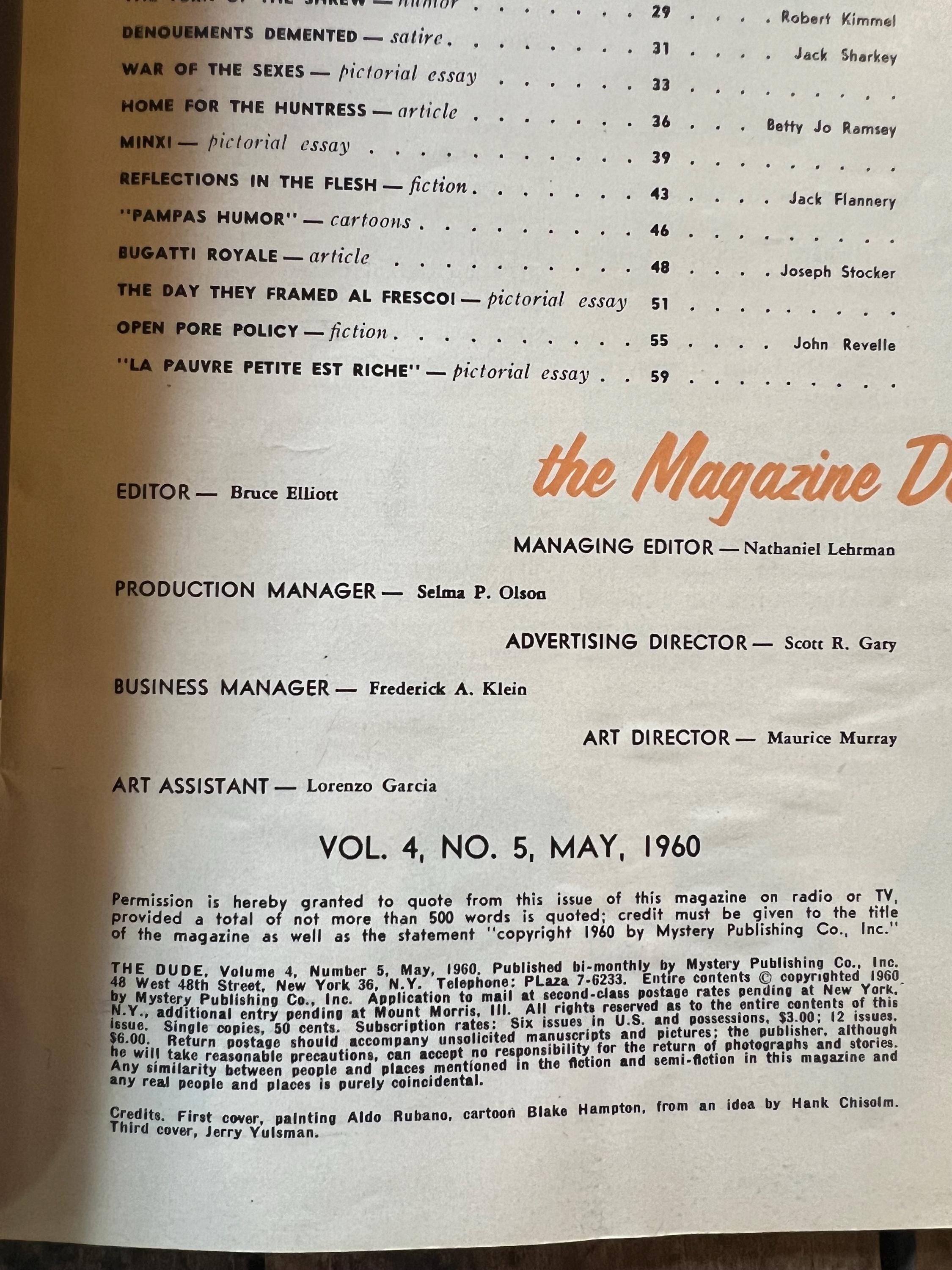 Vintage The DUDE Magazine May 1960 Issue : Rare Men's Collectible