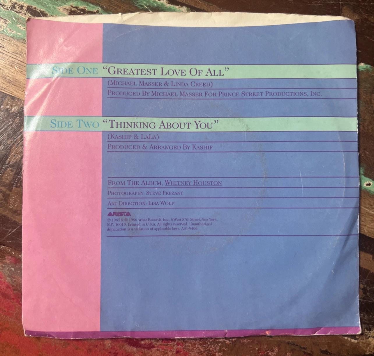 Whitney Houston - Greatest Love Of All 45 Record - 1985 Arista Vinyl