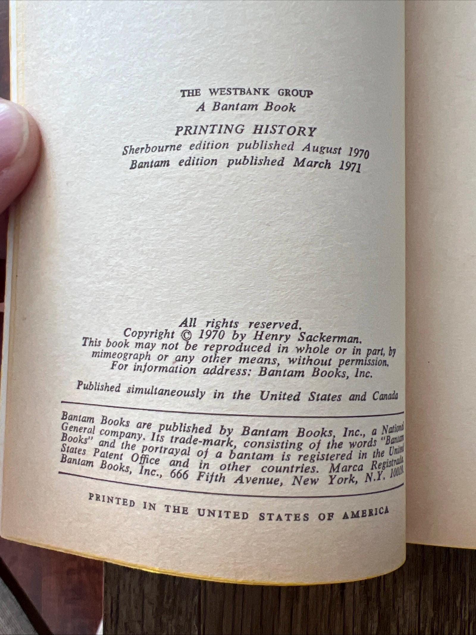 The West Bank Group by Henry Sackerman ( 1971 Bantam Books Paperback) Romance Novel