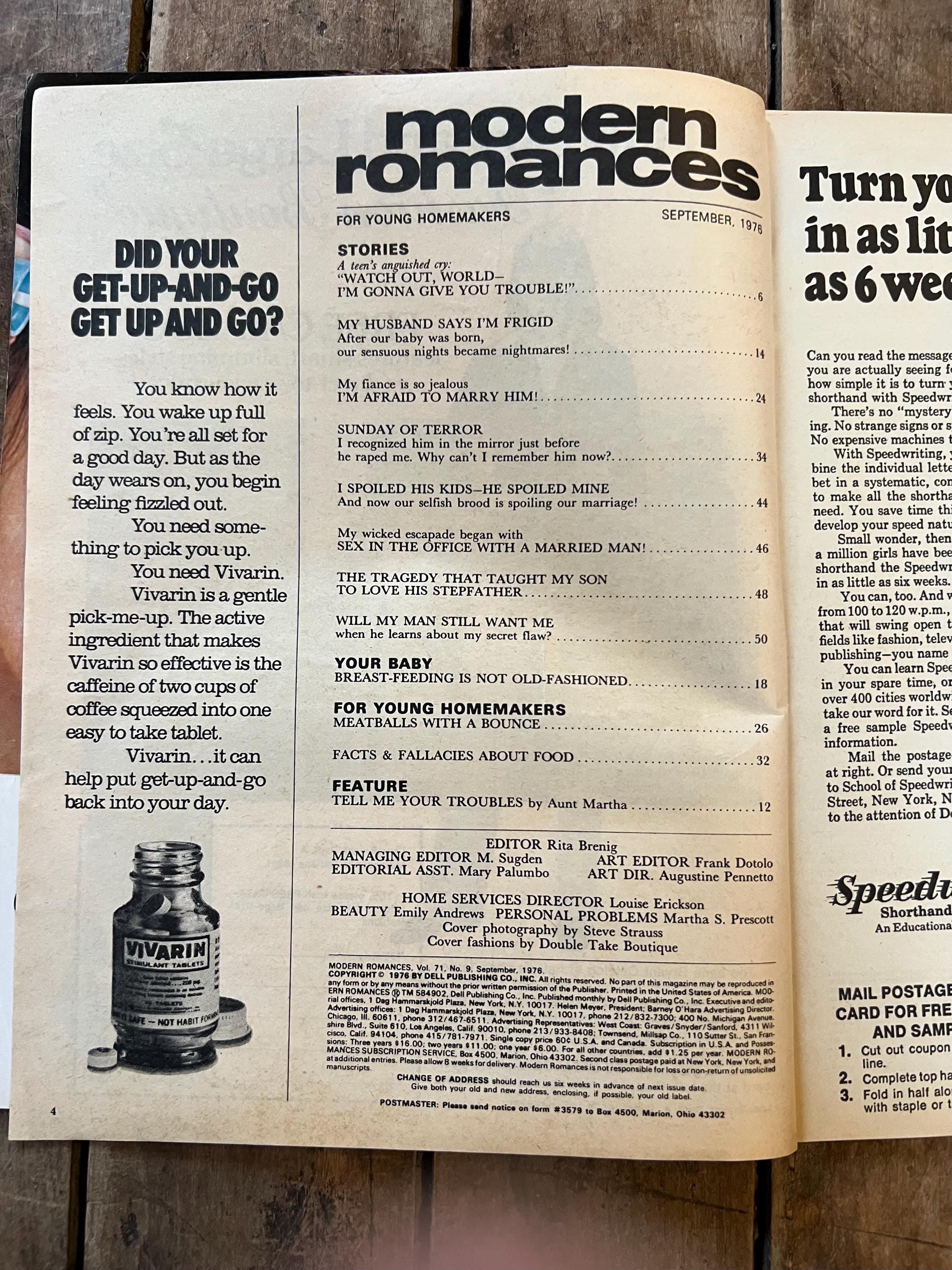 Dell Modern Romances Magazine (September 1976)  Magazine For The Young Homemaker