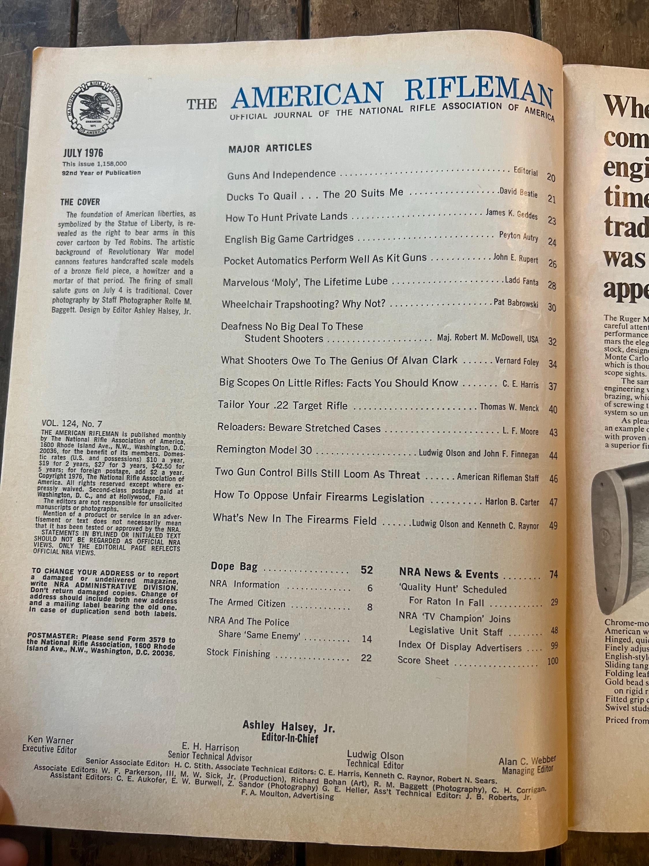 Vintage 1976 American Rifleman Magazine: July Bicentennial Issue