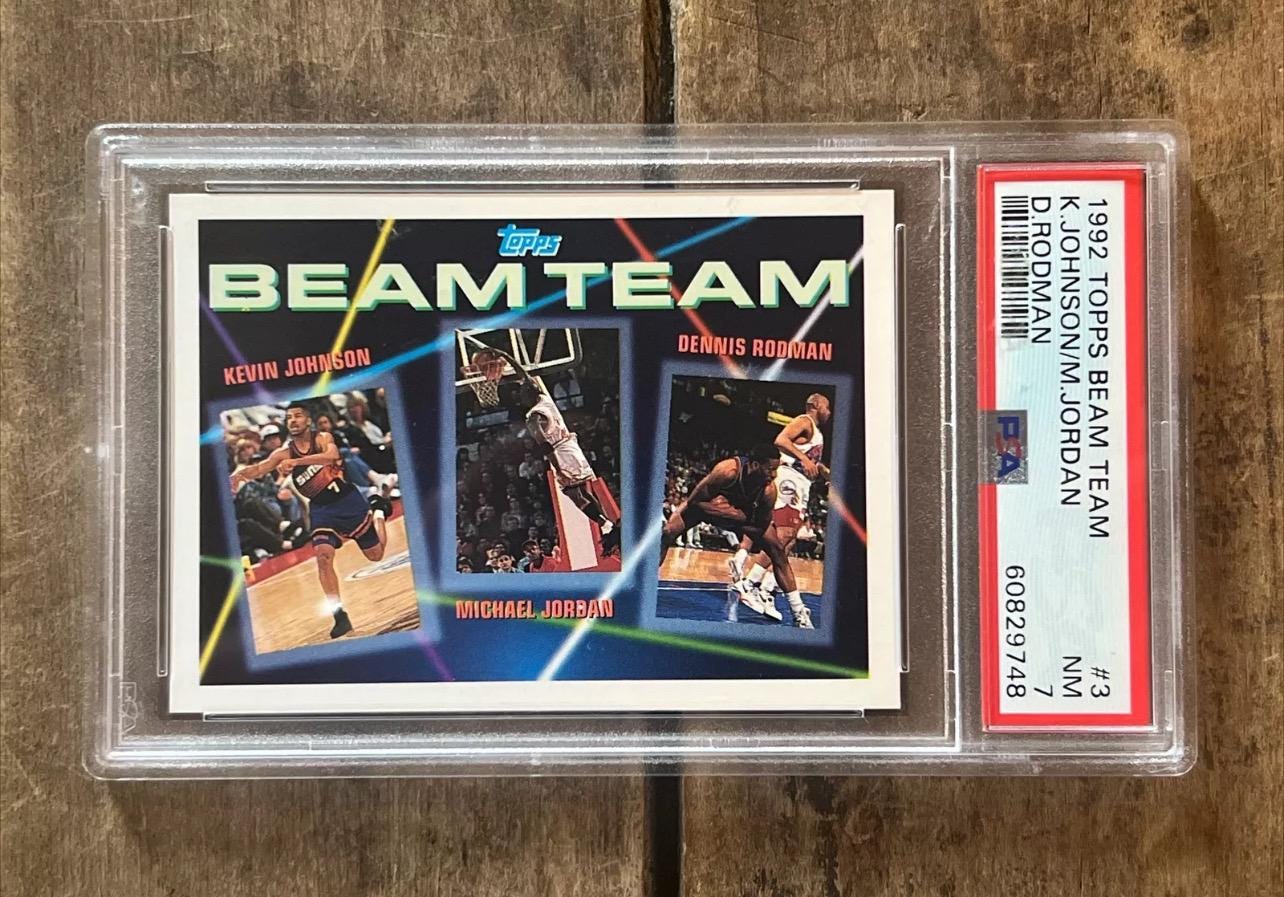 1992 Topps Beam Team Basketball Card: Jordan, Rodman, Johnson - PSA 7
