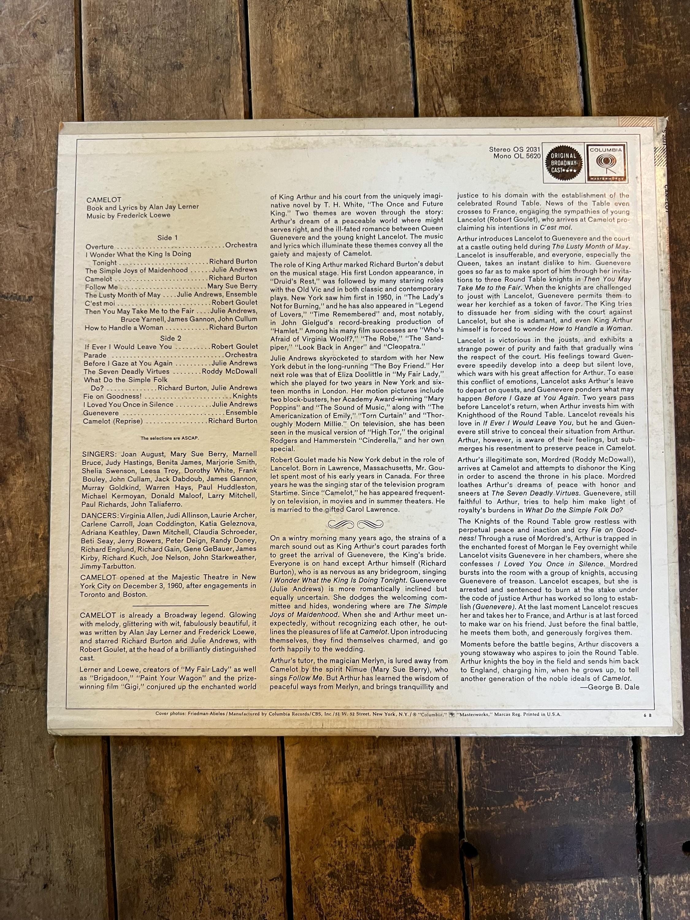 Camelot starring Richard Burton & Julie Andrews LP - 1981 Columbia Retro Vinyl Record