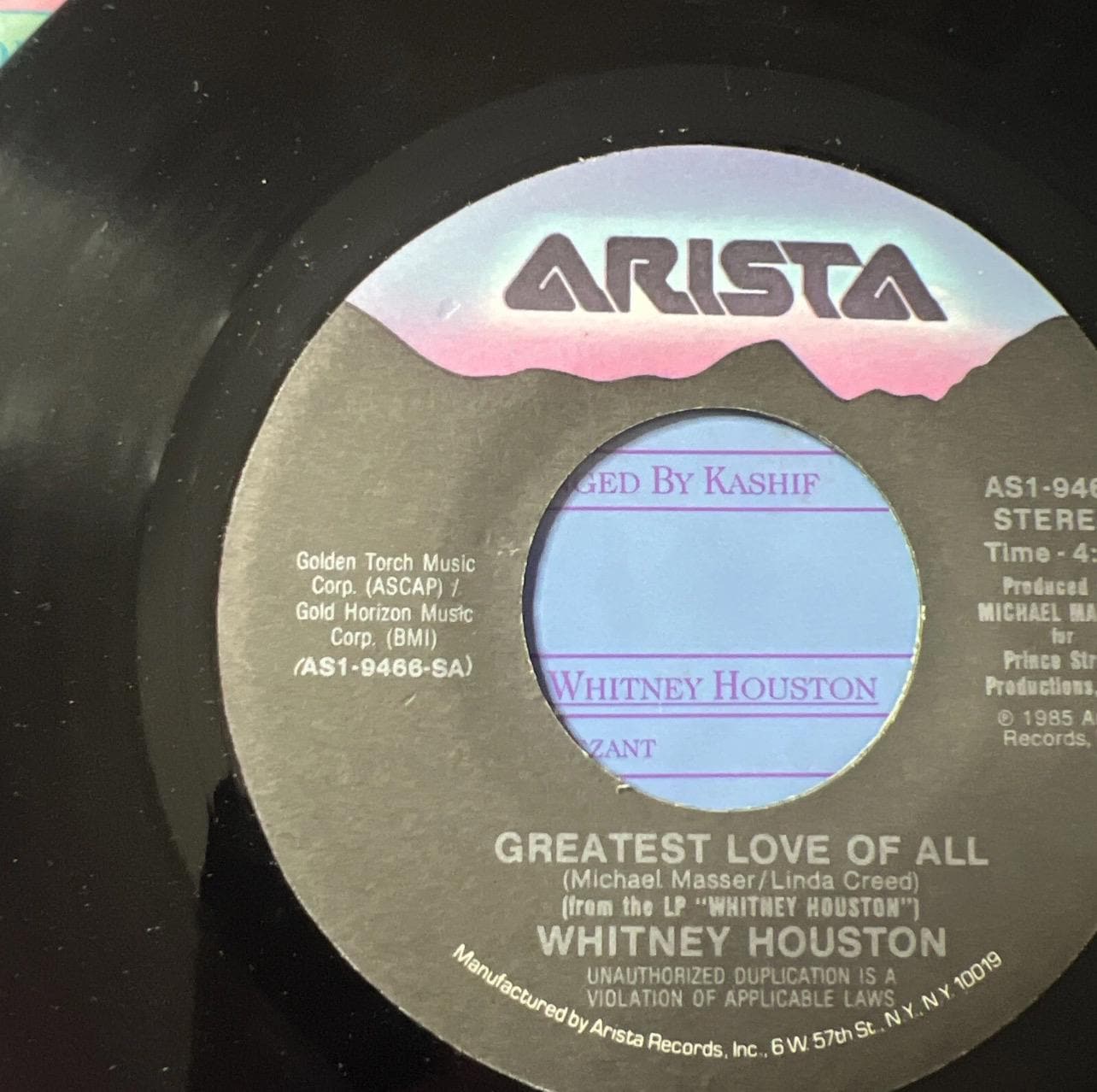 Whitney Houston - Greatest Love Of All 45 Record - 1985 Arista Vinyl