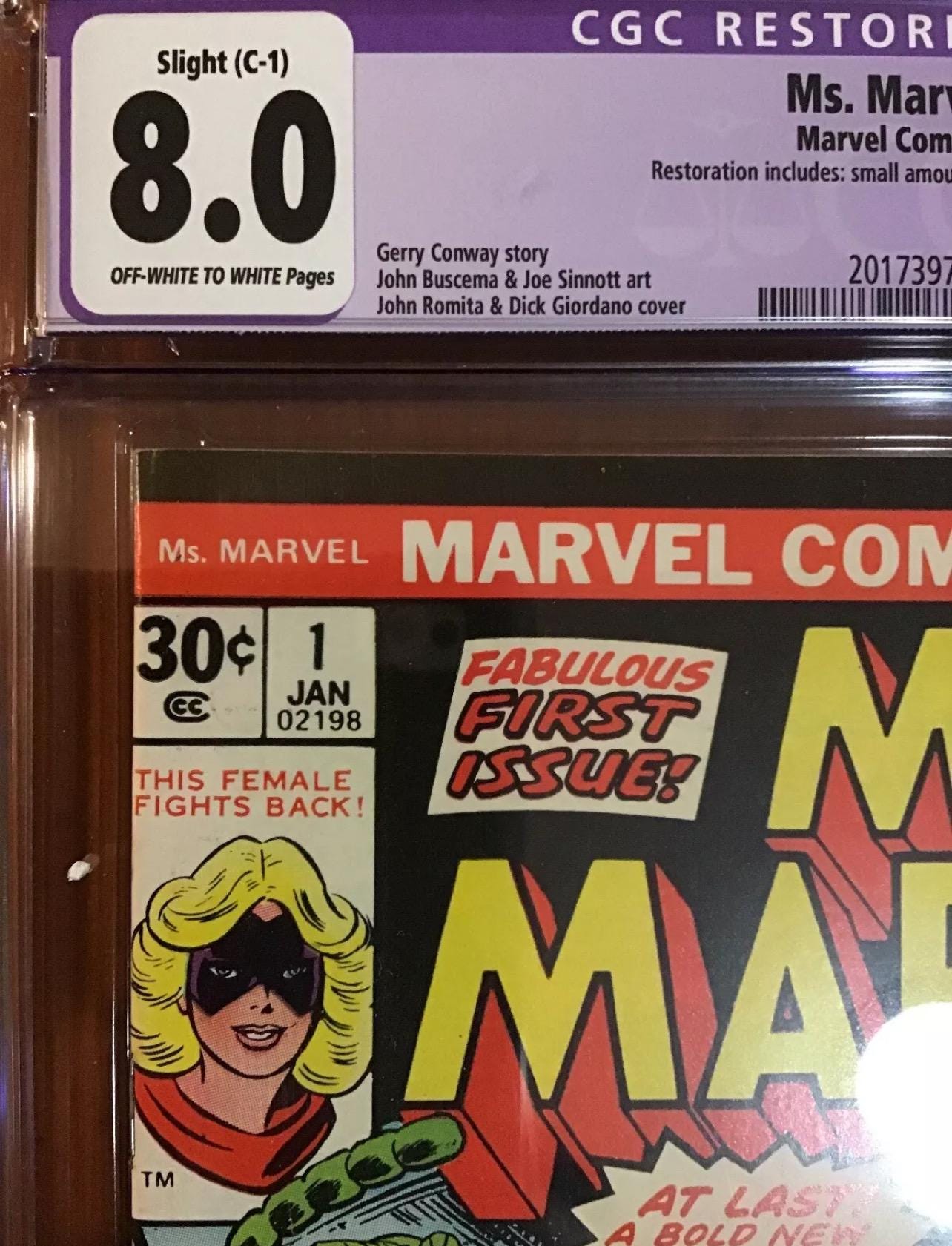 Vintage January 1977 Ms Marvel MARVEL COMIC #1 / Graded Comic CGC 8.0. / First appearance of Carol Danvers as Ms. Marvel - key issue