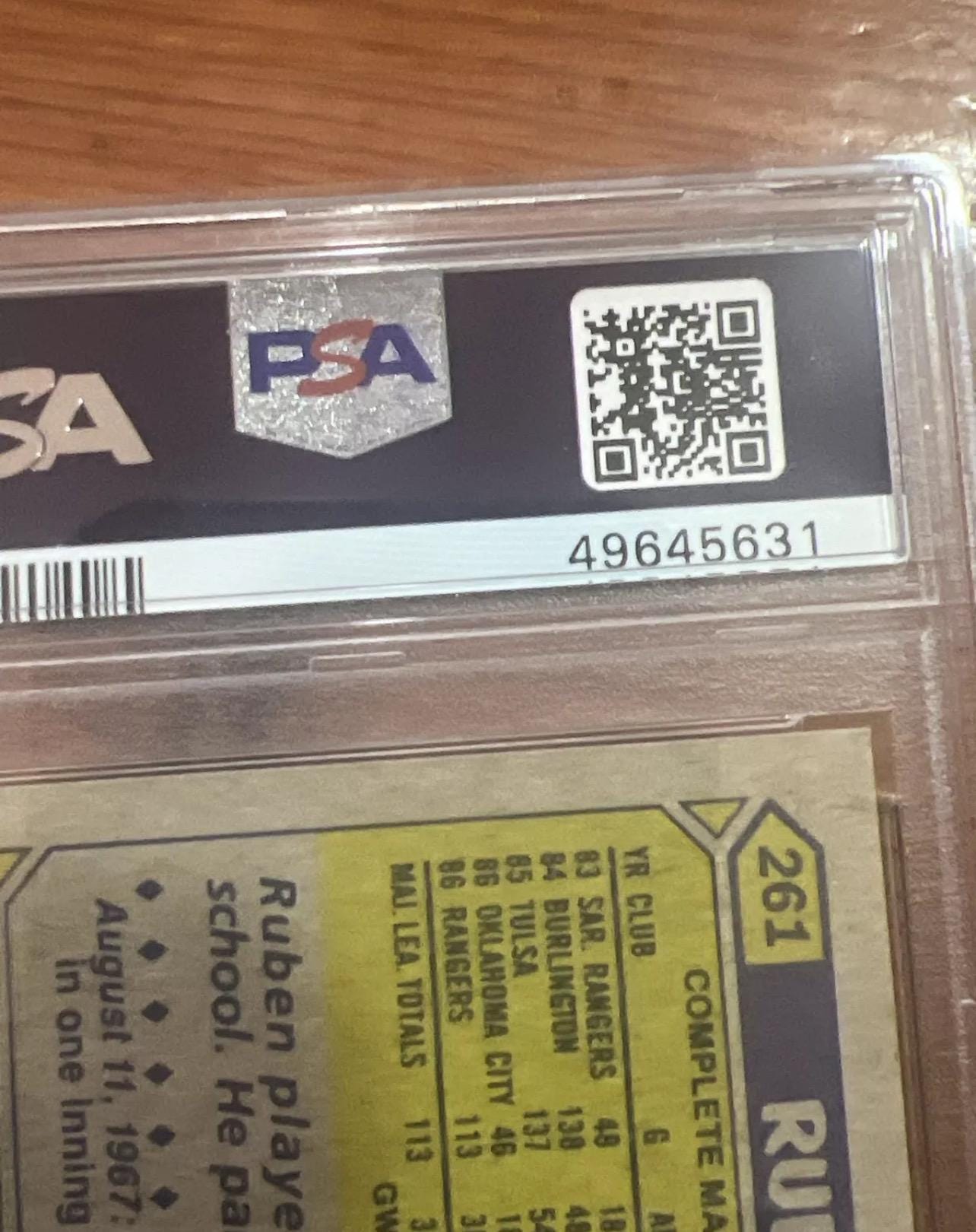 Vintage 1987 Topps Ruben Sierra Rookie Card - Texas Rangers - PSA 8 Graded