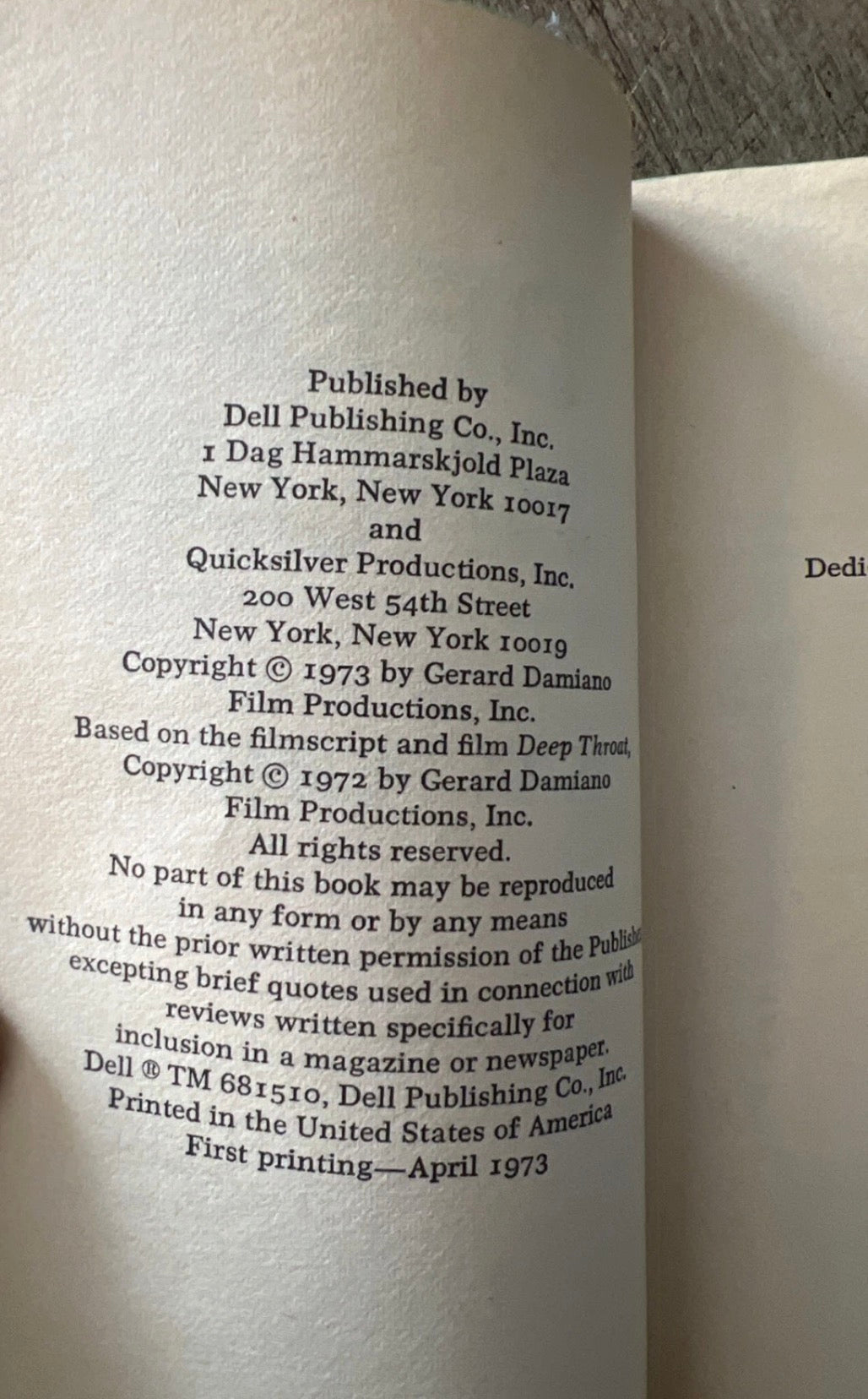Deep Throat by D.M. Perkins - Erotica Sleaze Paperback - Dell Books 1973