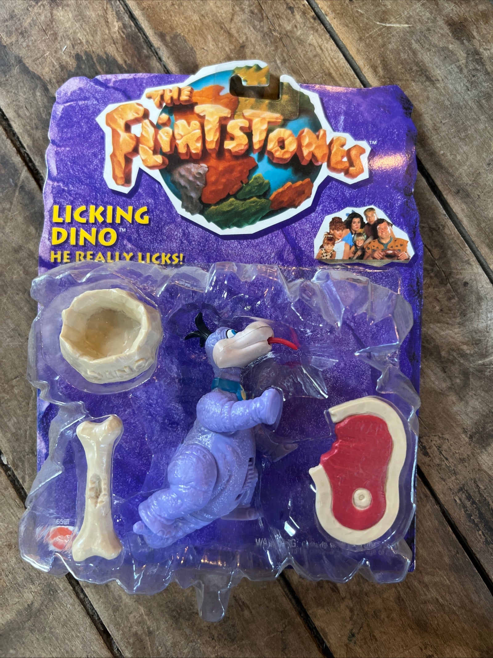1993 Mattel The Flintstones - Licking DINO Action Figure - Original Sealed Card