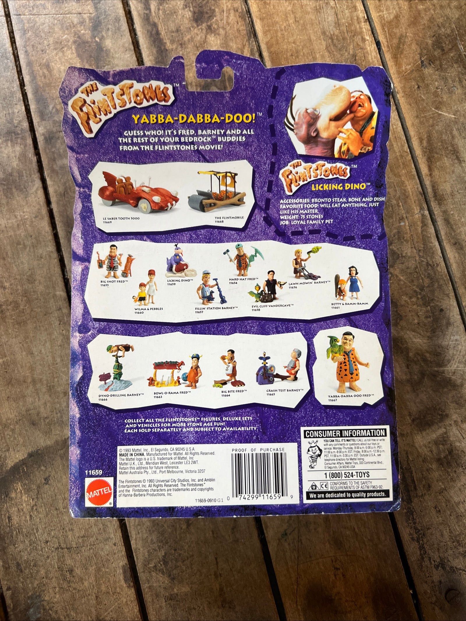 1993 Mattel The Flintstones - Licking DINO Action Figure - Original Sealed Card